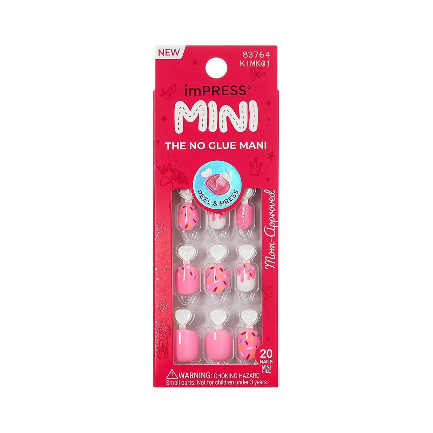 Kiss Impress Press-On Nails Kit - 30 Petal Pink Peel & Stick Short Squoval | Glossy Gel Finish, Includes Prep Pad & Mini File