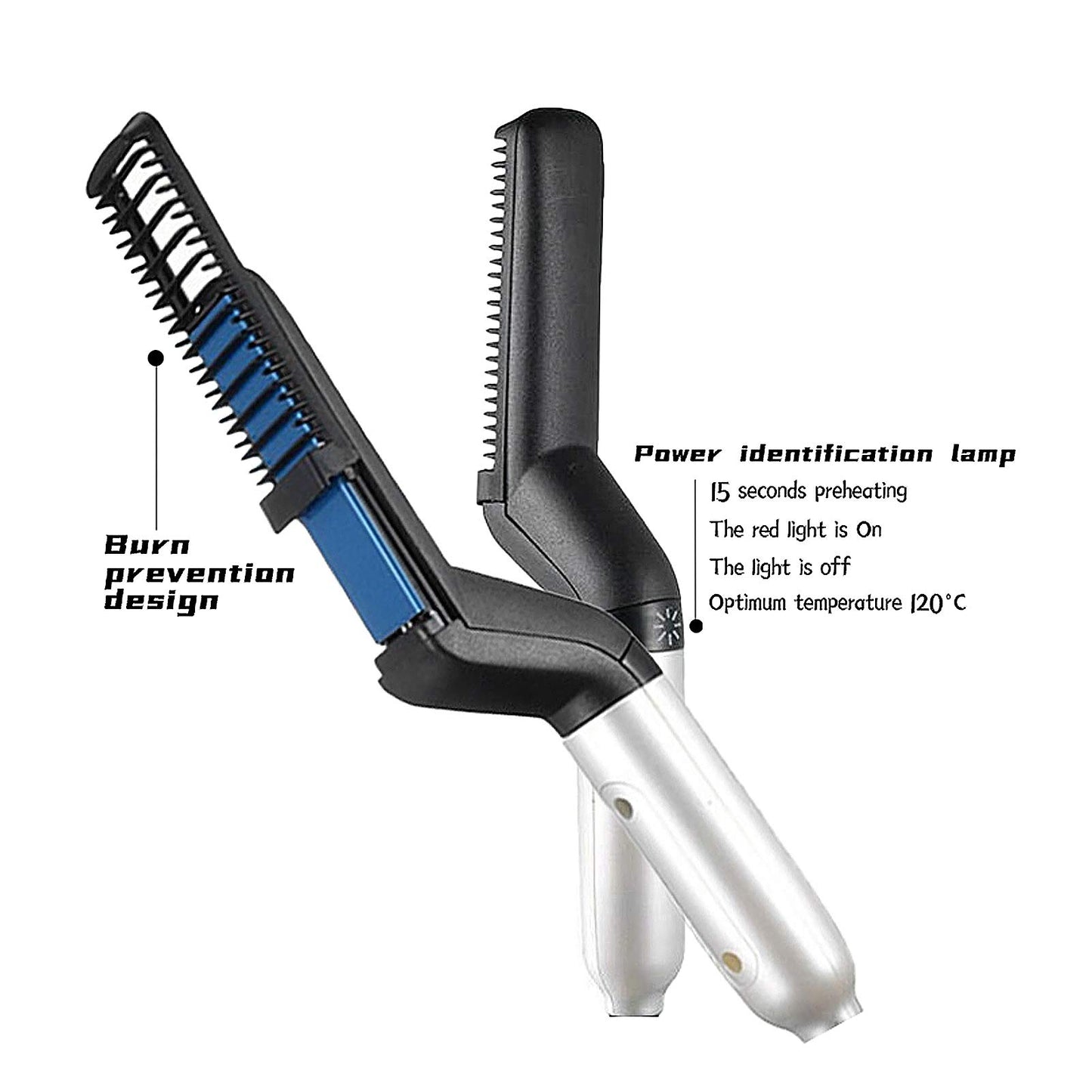 Agatige Beard Straightener Comb, Fast Heating Multifunctional Electric Hair Comb Portable Beard Brush Styler for Men Women Home Travel Use(US)