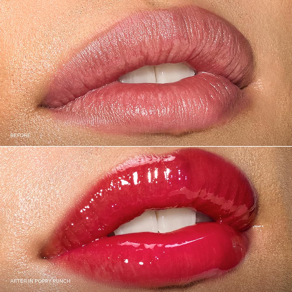 r.e.m. beauty by Ariana Grande Wicked: For Good | Poppy Plumping Lip Gloss | Poppy Punch | Instant Plumping Effect for Hydrated, Softer and Smoother Lips | Silky, Non-Sticky Feel | 0.34 Fl Oz