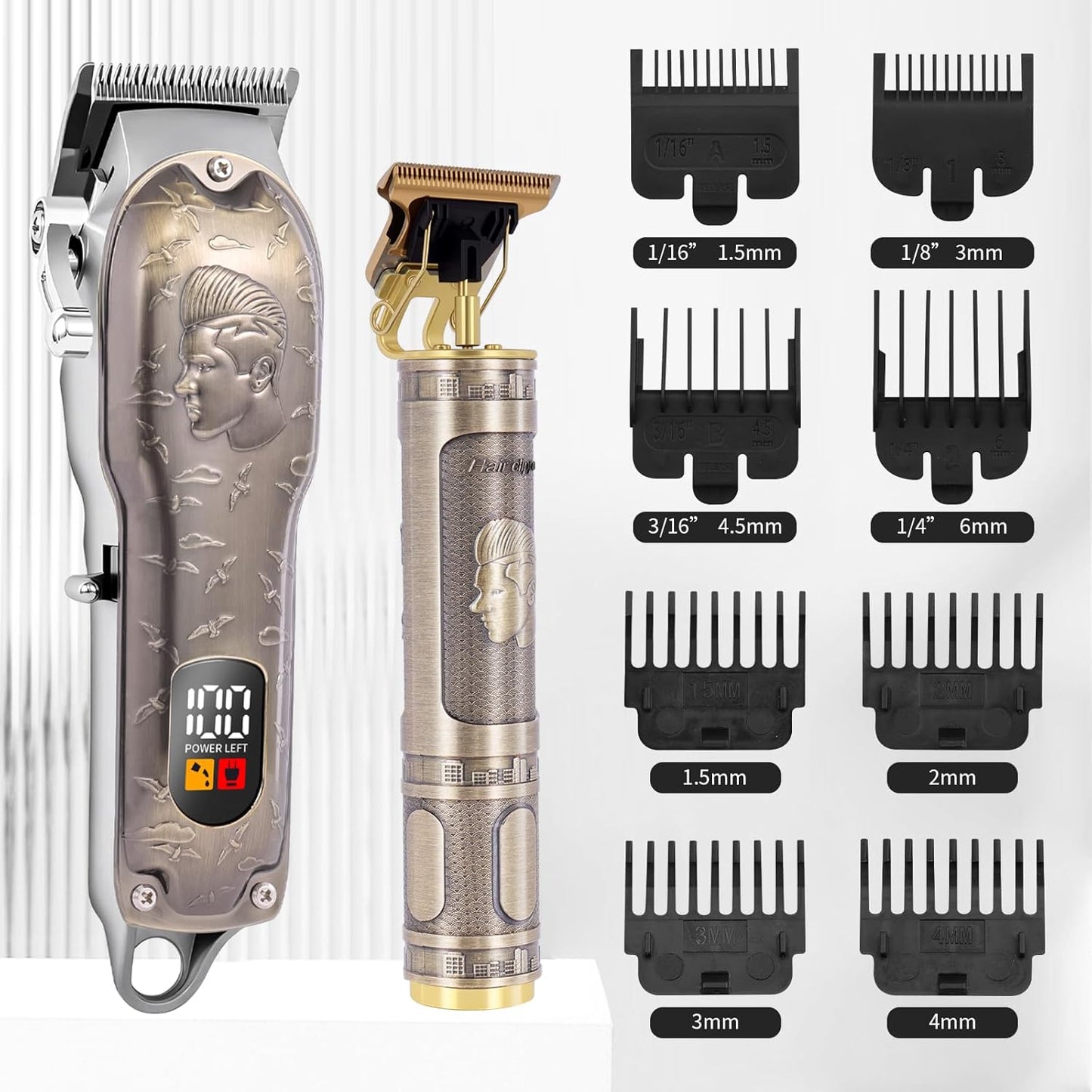 Professional Hair Clipper Set - Cordless T-Blade Beard Trimmer & Sideburn Trimmer | Antique Bronze