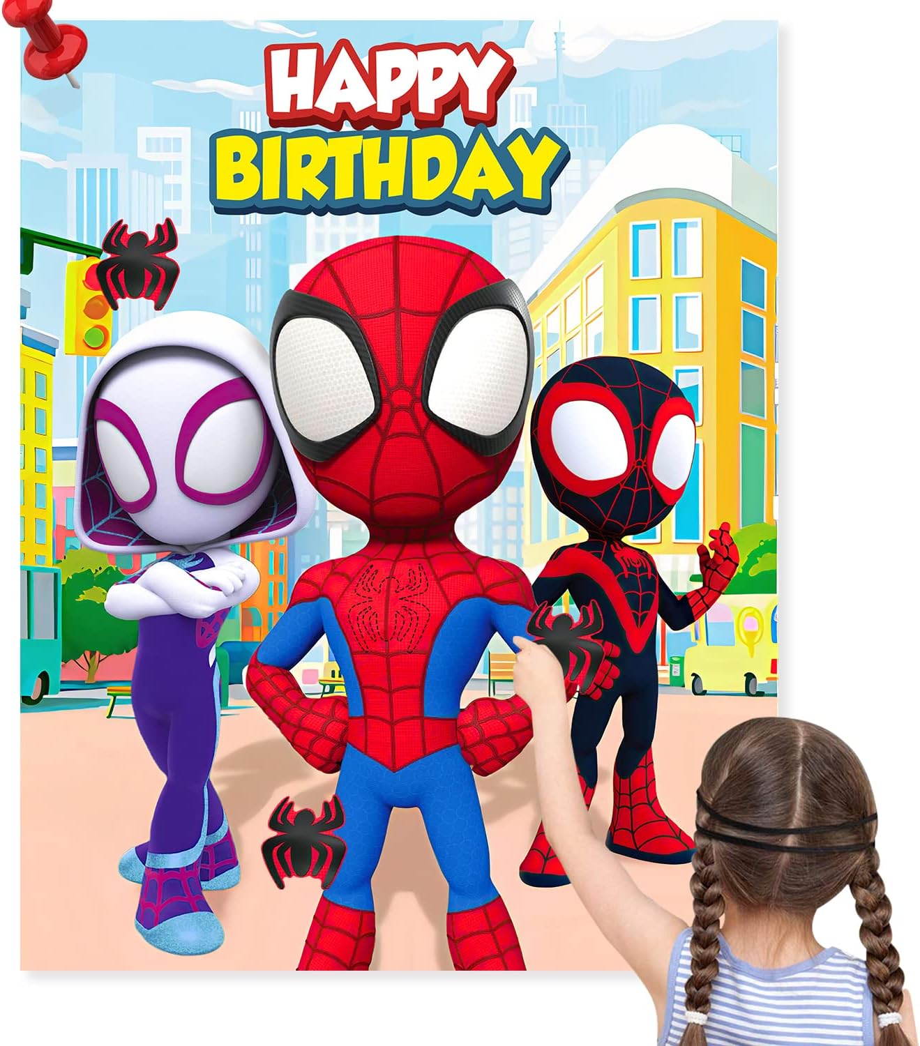 Spidey Birthday Decorations - 24PCS Stickers & Large Poster | Fun Party Games for Kids