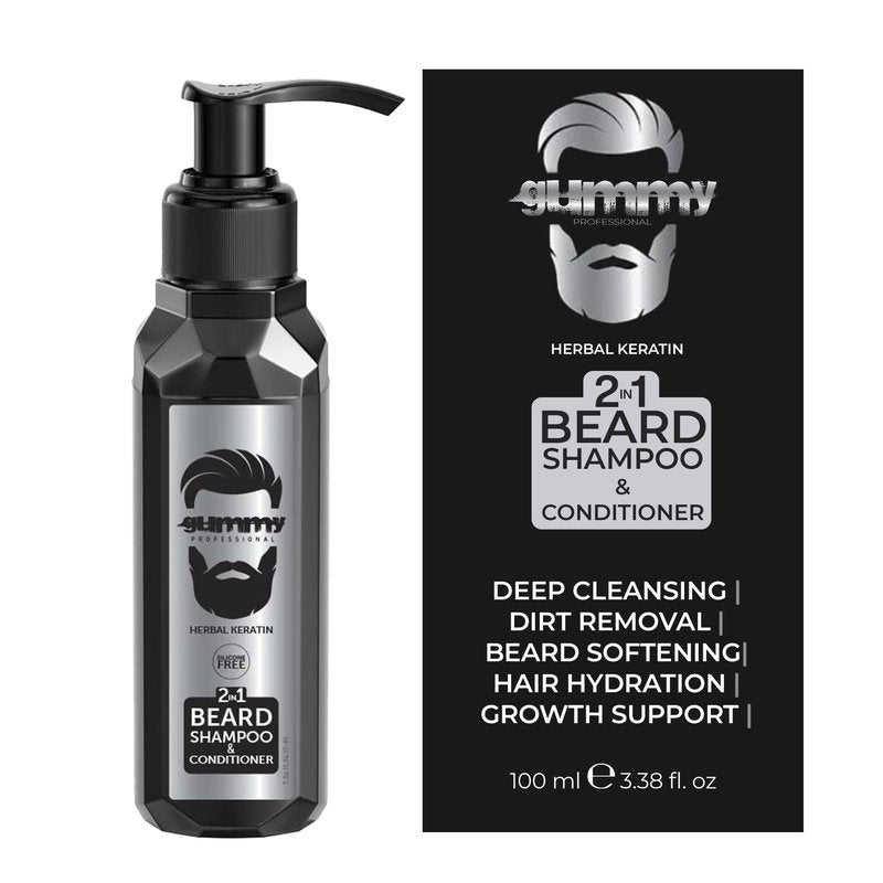 Gummy Professional 2-in-1 Beard Shampoo & Conditioner with Herbal Keratin – Cleansing & Moisturizing Beard Wash for Daily Grooming – Rinses Clean with No Heavy Residue for All Beard Types – 250 ml