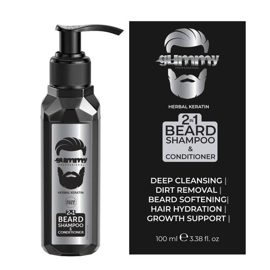Gummy Professional 2-in-1 Beard Shampoo & Conditioner with Herbal Keratin – Cleansing & Moisturizing Beard Wash for Daily Grooming – Rinses Clean with No Heavy Residue for All Beard Types – 250 ml