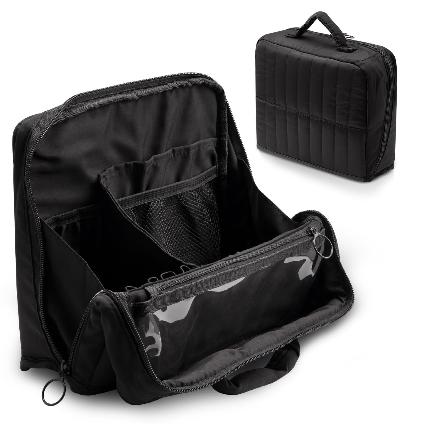 Abiudeng Standing Travel Makeup Bag Stand up Make up Bag Travel Toiletry Bag with Multiple Compartments Large Capacity for Women Business Trips Fitness and Daily Commutes (Black)