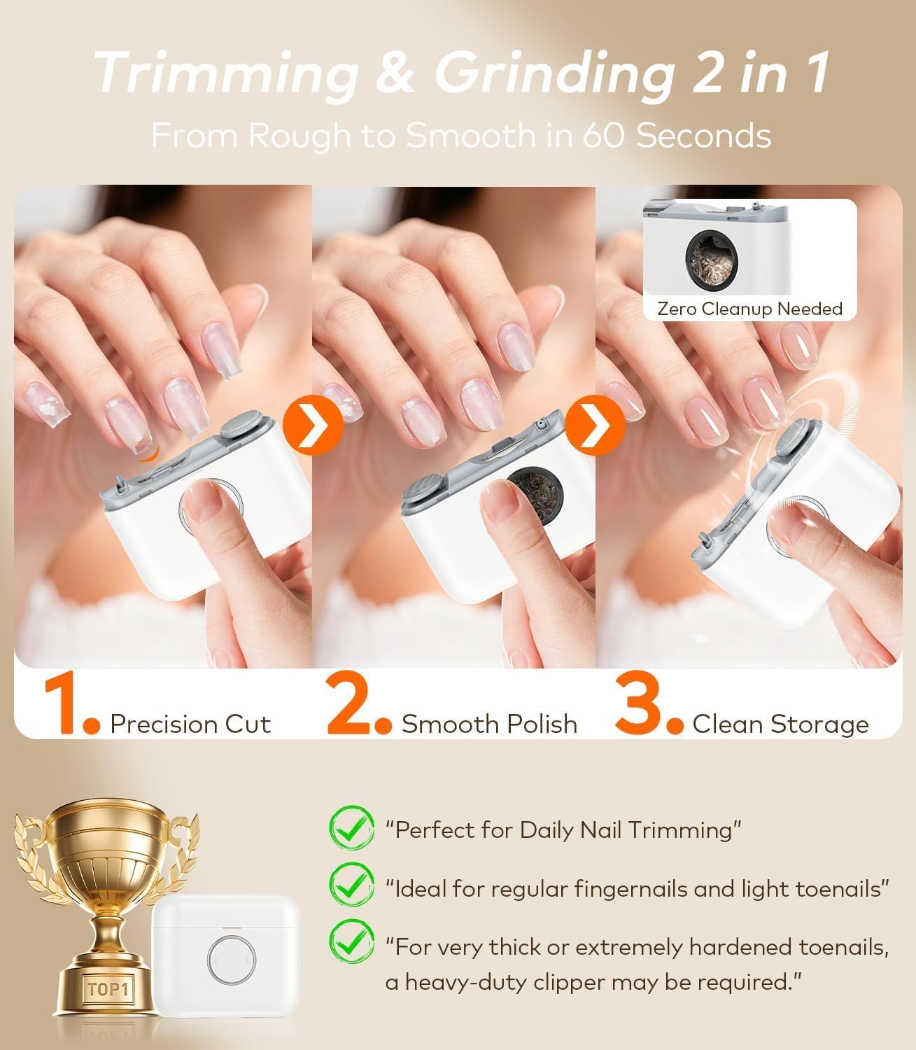Electric Nail Trimmer & Polish - 2-in-1 Device with LED Light for All Ages