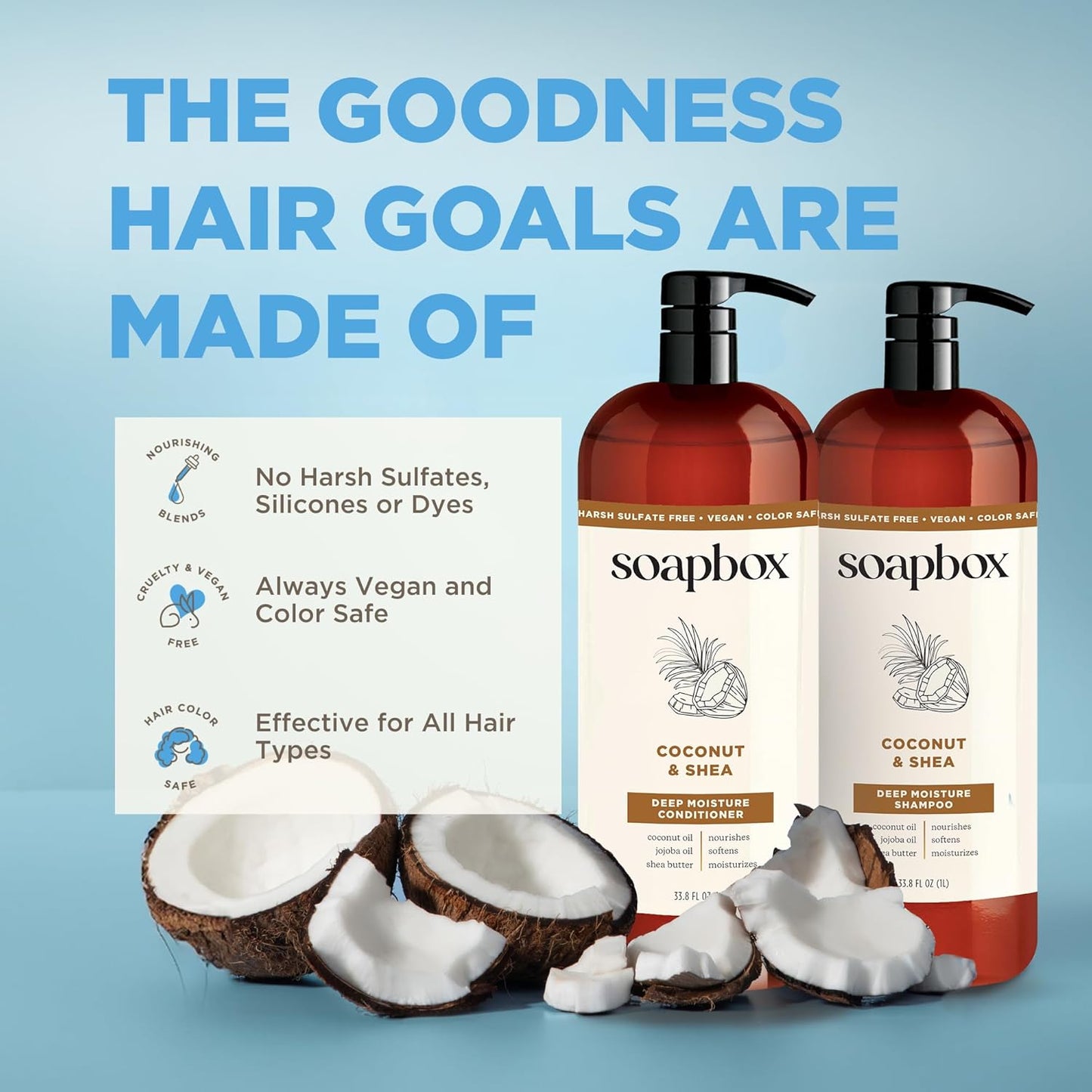 Coconut & Shea Conditioner - Hydrating Formula for Soft, Shiny Hair | 33.8oz Liter, Clean Ingredients
