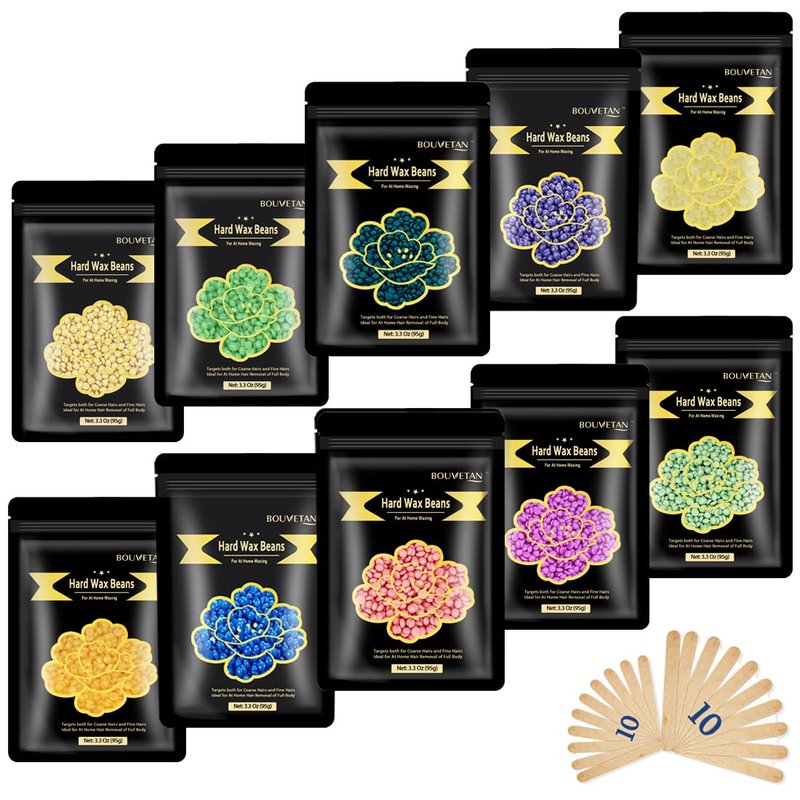 Wax Beads for Hair Removal, 1.3Lb/21oz Hard Wax for Eyebrow, Face, Bikini, Legs, Arms, Full Body Waxing with 10pcs Wax Spatulas, 6 Packs