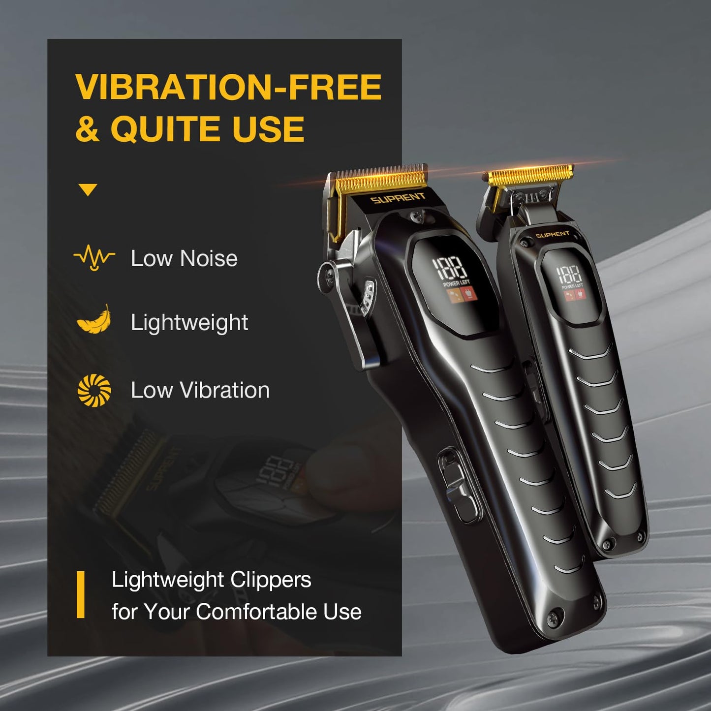 SUPRENT Cordless Hair Clippers for Men - Professional Hair Clipper & Trimmer Set, Wireless Hair Cutting Kit for Family, Rechargeable Cordless Hair & Beard Trimming Set for Men with LED Display (Black)