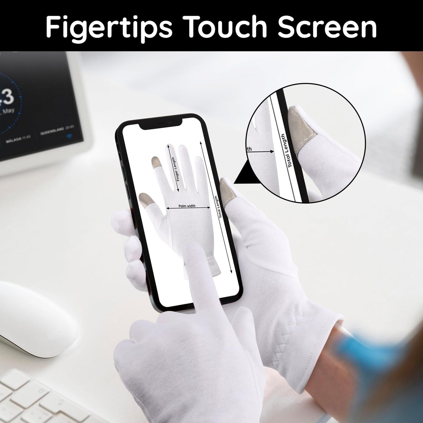 Segbeauty White Cotton Gloves with Touchscreen Fingers, 8pcs Hand Moisturizing Gloves with Elastic Band, 4 Pair Soft Cotton Sleeping Gloves for Dry Hand Overnight, White Gloves for Art Handling Medium
