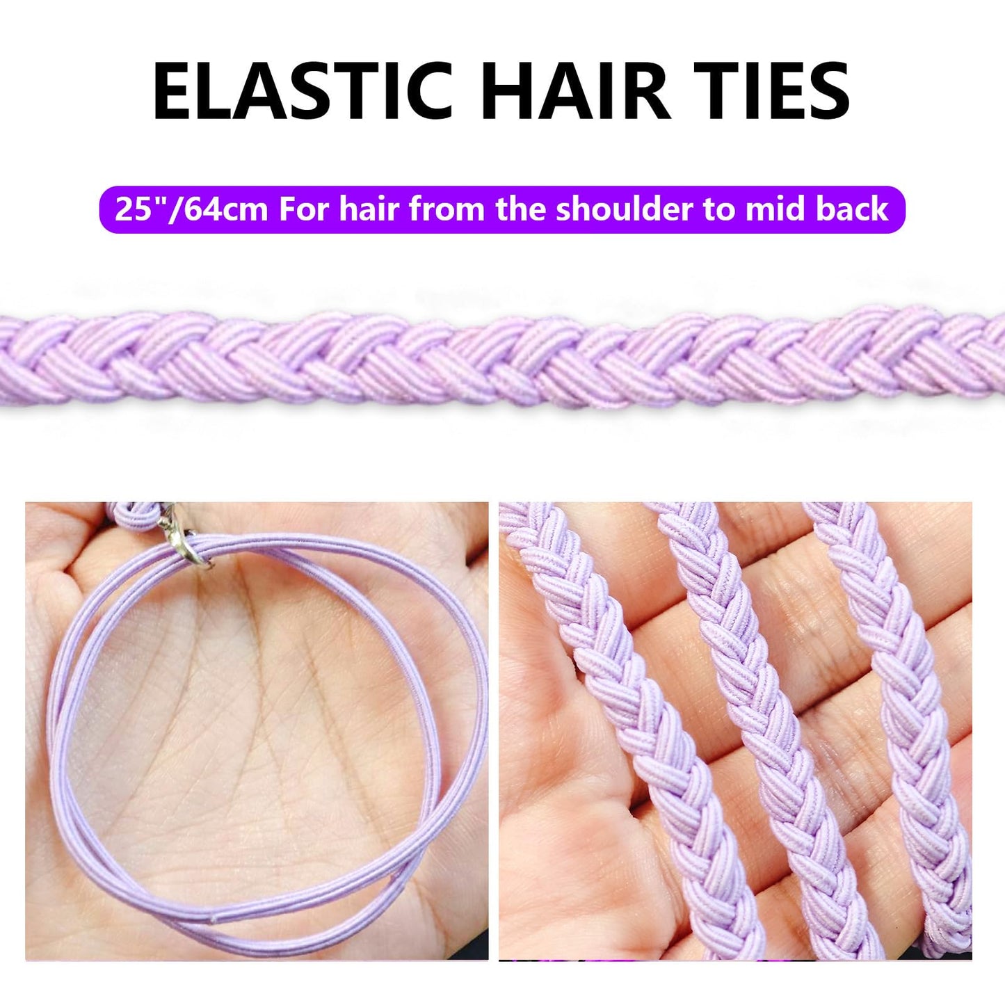 3 Pcs 16" Spiral Braided Hair Ties for Sports,No Damage, Non-Slip Elastic Ponytail Holders for Women Girls,Hair Bands for Gym, Yoga,Beach Activities(Green,Purple,White and Gray) (07csst, 41)