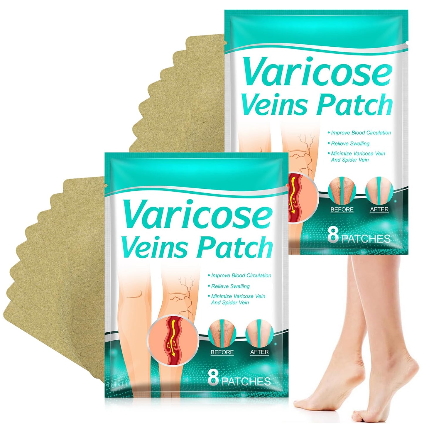 Varicose Veins Treatment Patches - Natural Ingredients for All Skin Types | 16 Patches
