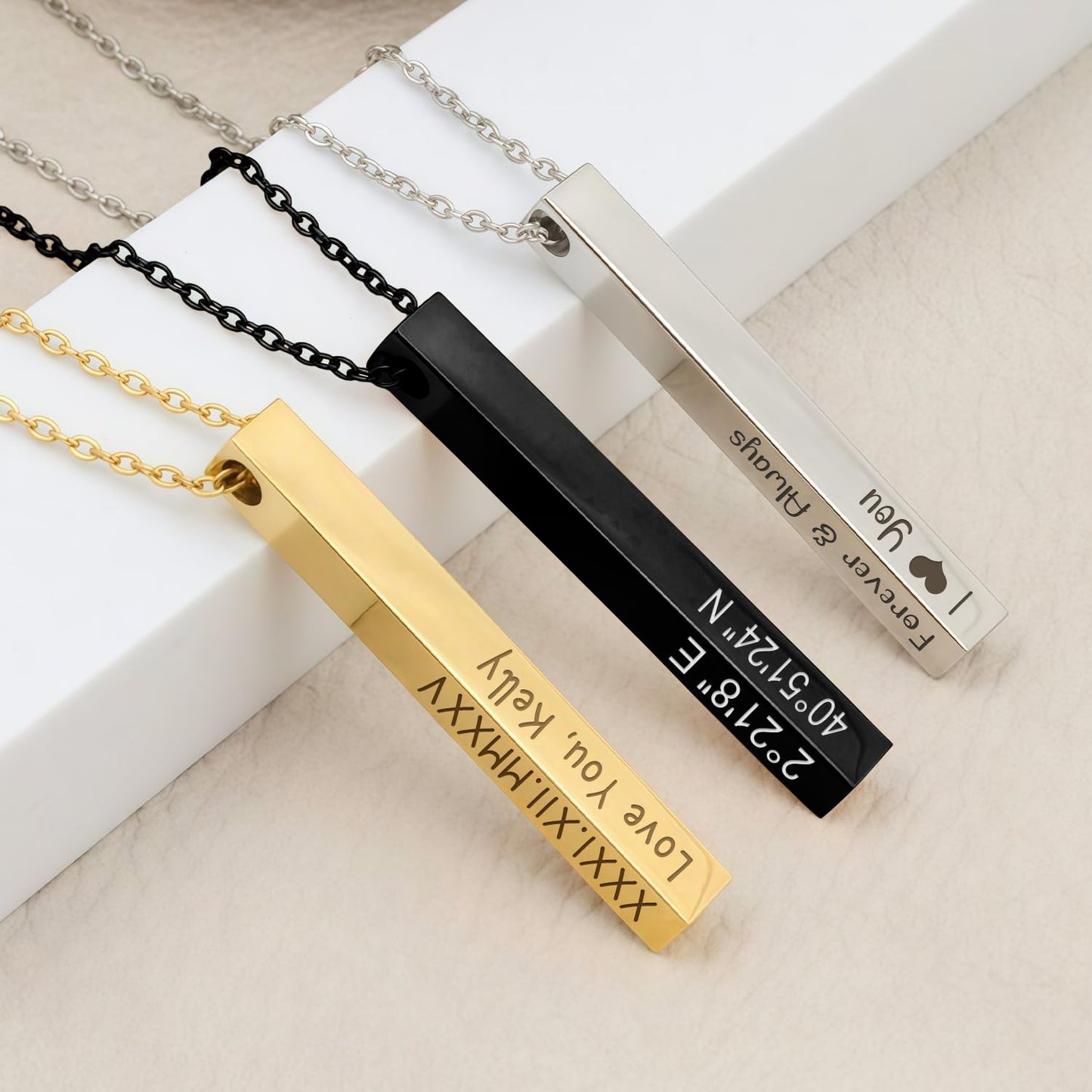 Ship Next Day, Personalized 3D Bar Name Necklace for Women, Custom Engraved Nameplate Necklaces for Men, Valentine Anniversary Dainty Jewelry Gifts for Girlfriend Boyfriend BFF(Gold Necklace)