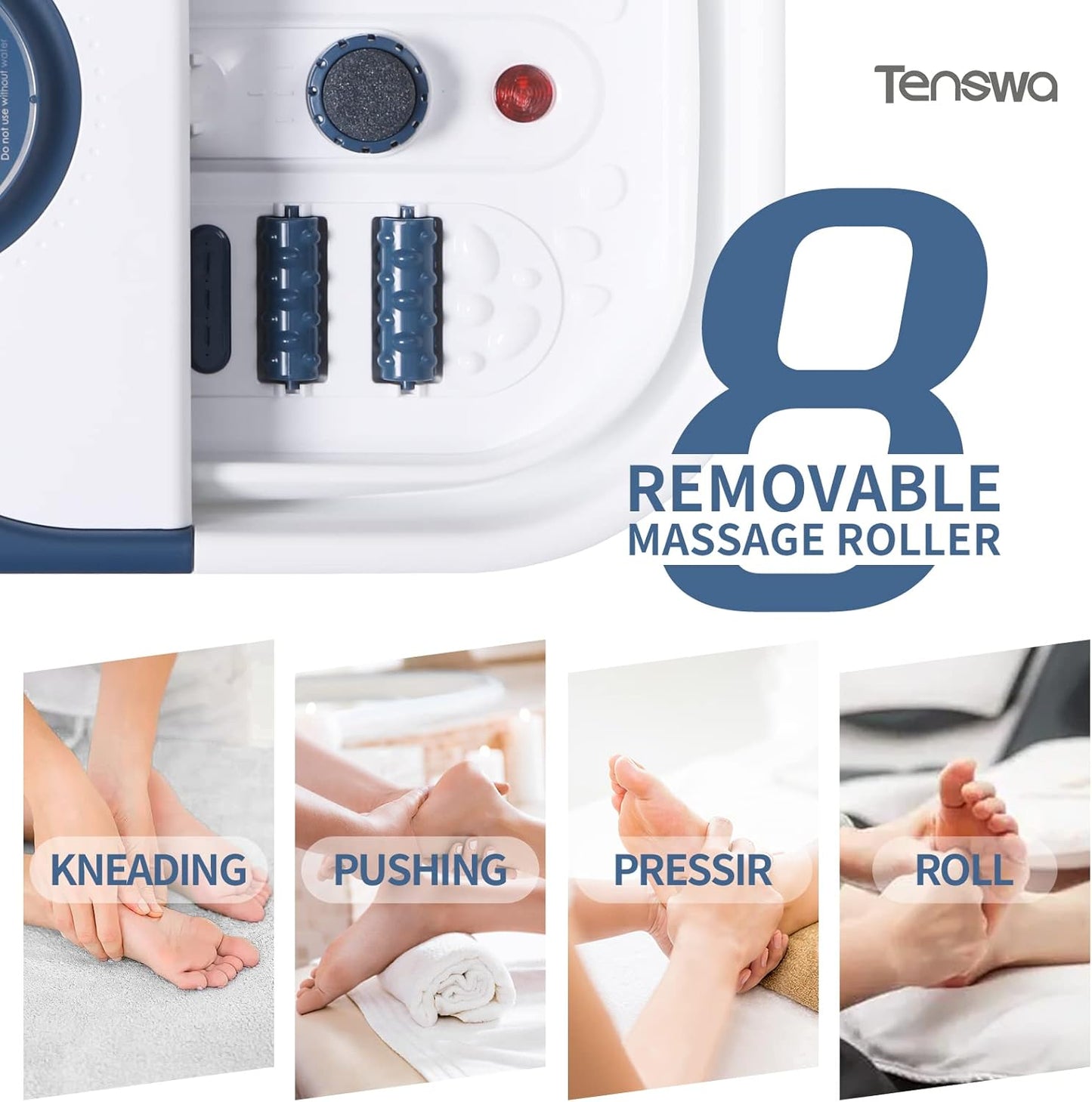 Collapsible Foot Spa Bath Massager - Heated Bubble Soaker with 8 Rollers | Stress Relief & Acupressure Points
