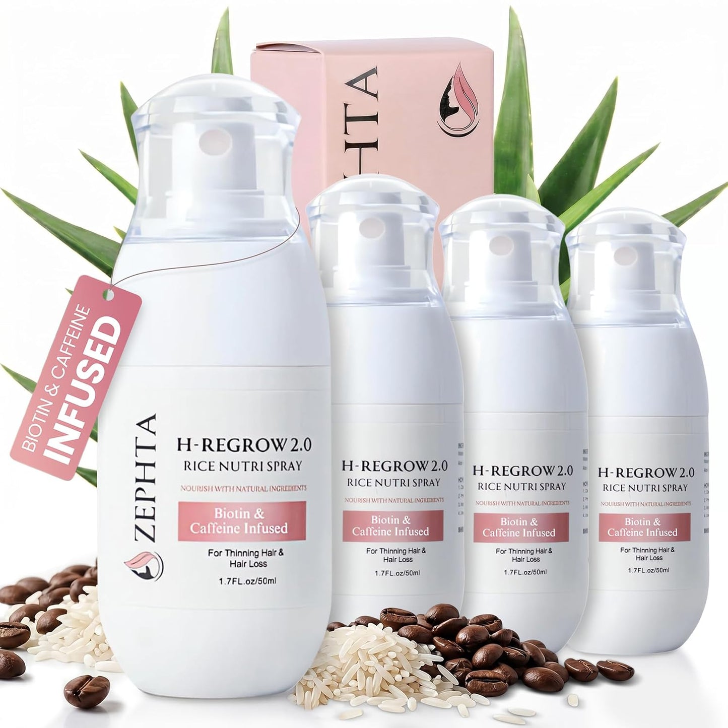 Zephta Hair Growth Spray - Rice Water, Biotin & Aloe Vera Formula for Thinning Hair | Unisex Solution