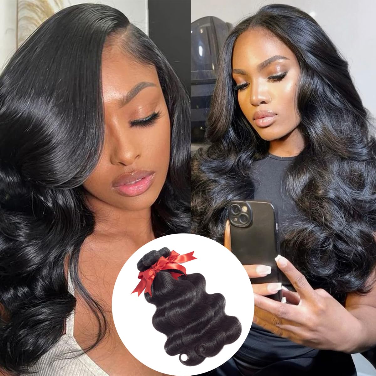 ALLRUN Body Wave Bundles with Closure Human Hair 12 14 16Inch+10Closure Body Weaves 3 Bundles and Closure Free Part 100% Unprocessed Virgin Brazilian Hair Natural Black Color