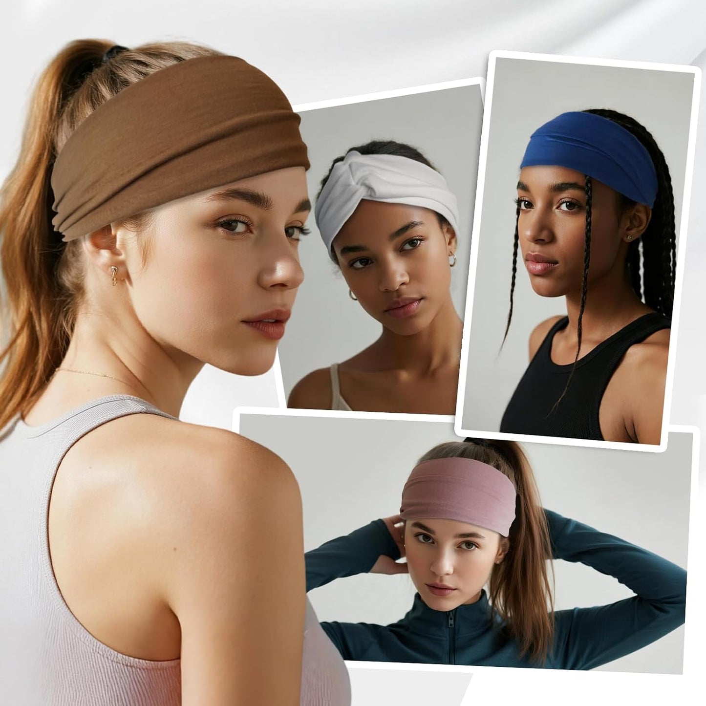 HSEM Wide Non-Slip Headbands for Women - Stretchy Cotton Hair Accessories | 6 Pcs for Gym & Workout