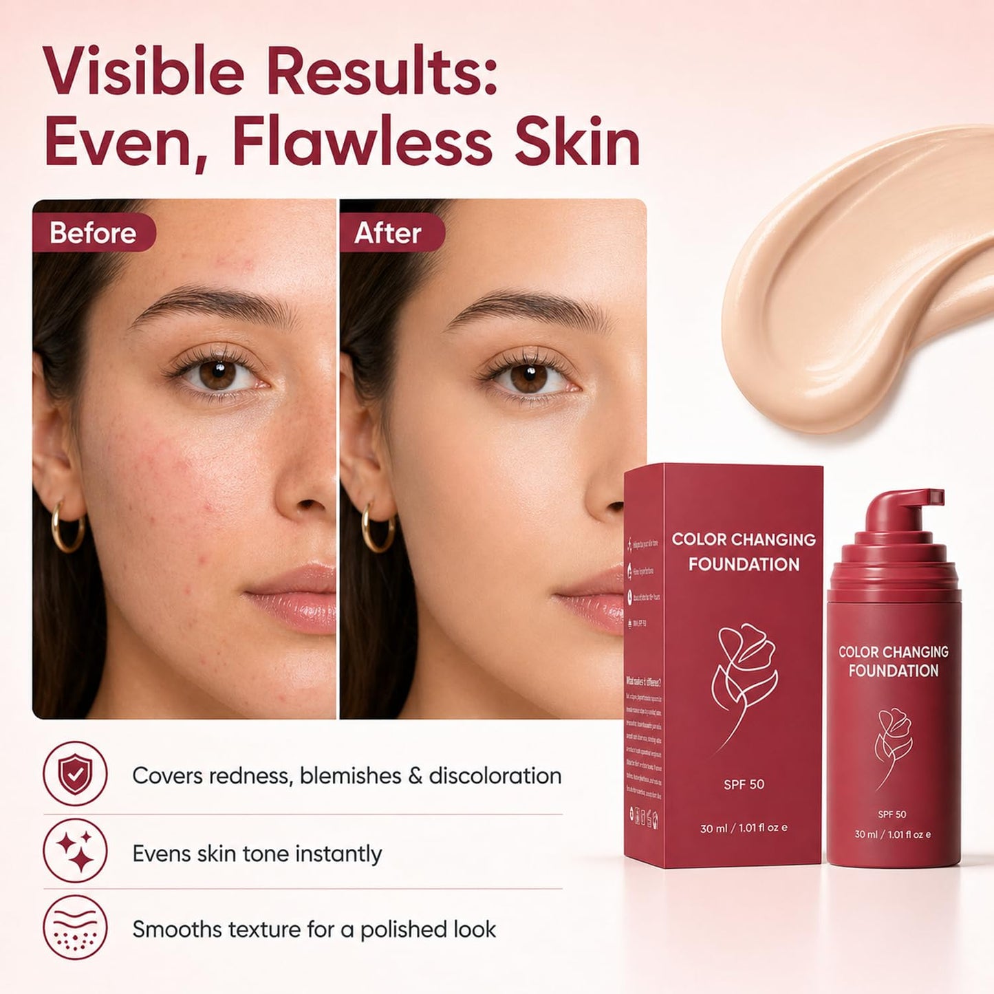 Korean Color Changing Foundation - Hydrating Makeup for Mature Skin | Conceals Fine Lines & Wrinkles (2pc)