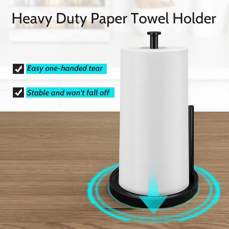 Stainless Steel Paper Towel Holder - Freestanding Design with Anti-Slip Weighted Base | Black Kitchen Accessory