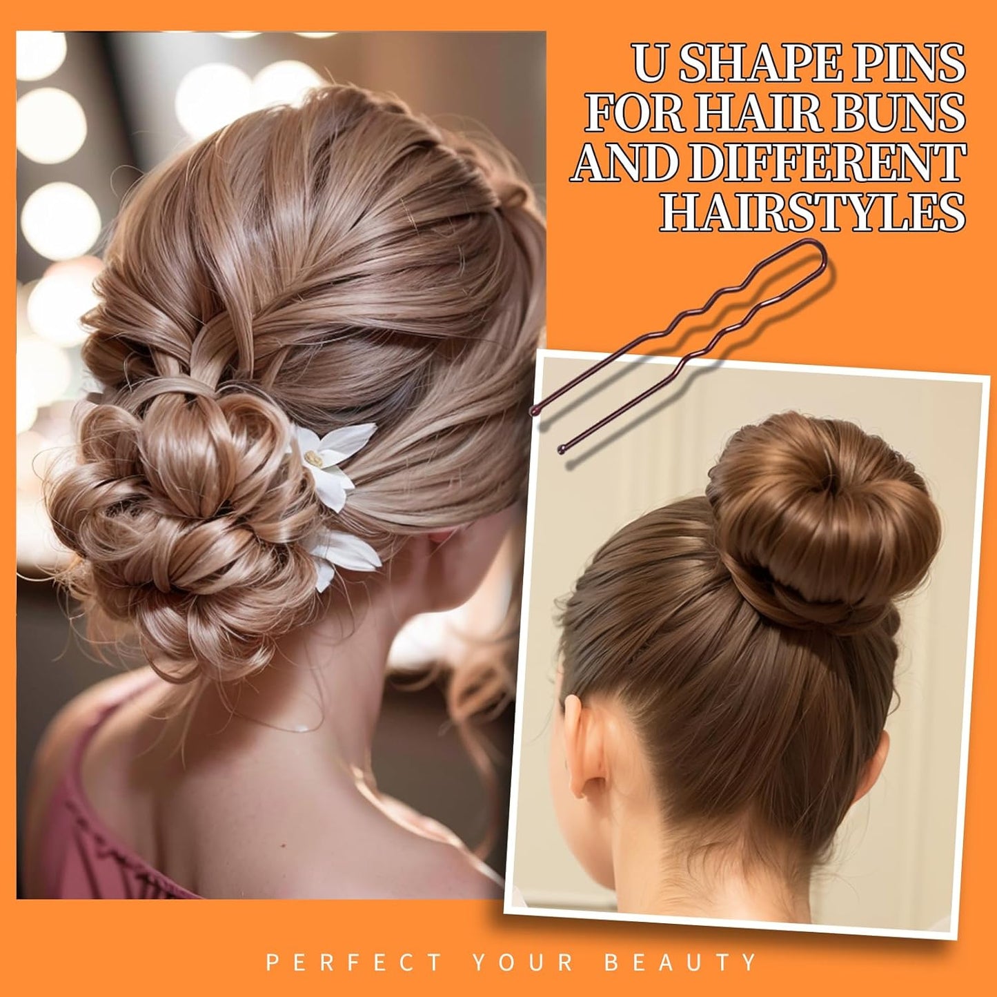 Bobby Pins Hair Pins Kit - 300pcs Brown Hair Accessories for Women | 100 Hair Bands, 2-2.75 Inch Sizes
