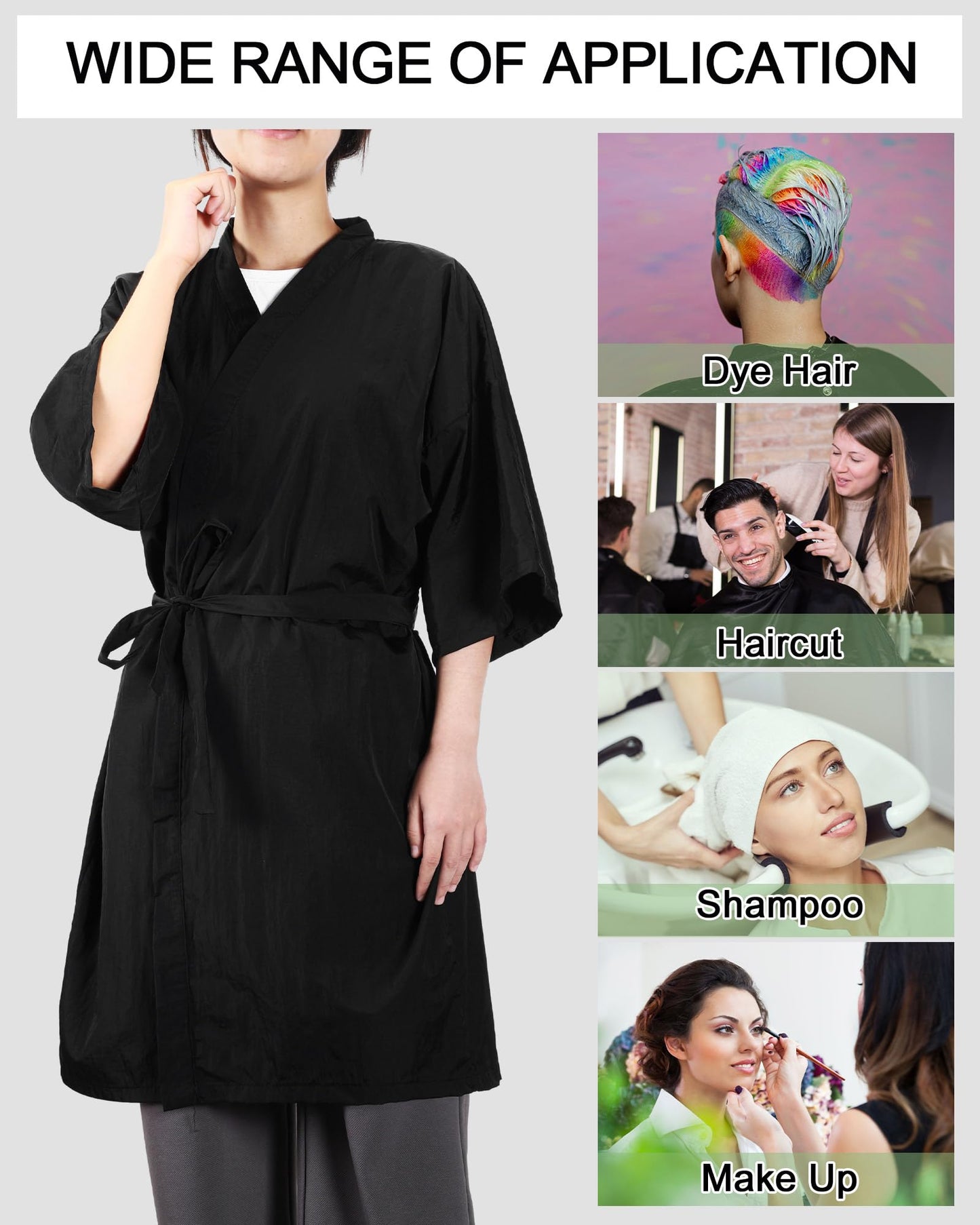 Toulite 4 Pcs Salon Client Gown Robes Cape Hair Salon Black Smock Client Gown Cape with Adjustable Tie for Hair Cutting(No Pocket, Medium)