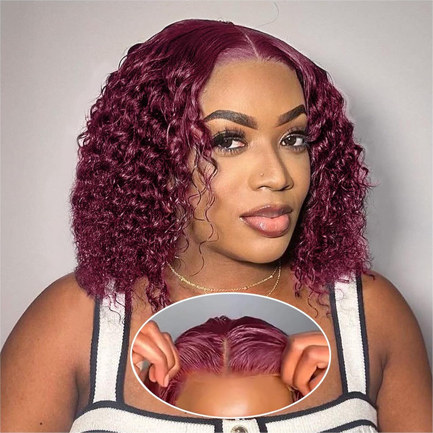 Curly Bob Wig - Human Hair Deep Wave 200% Density | 5x5 HD Lace Closure, Ginger Color, 14 Inch