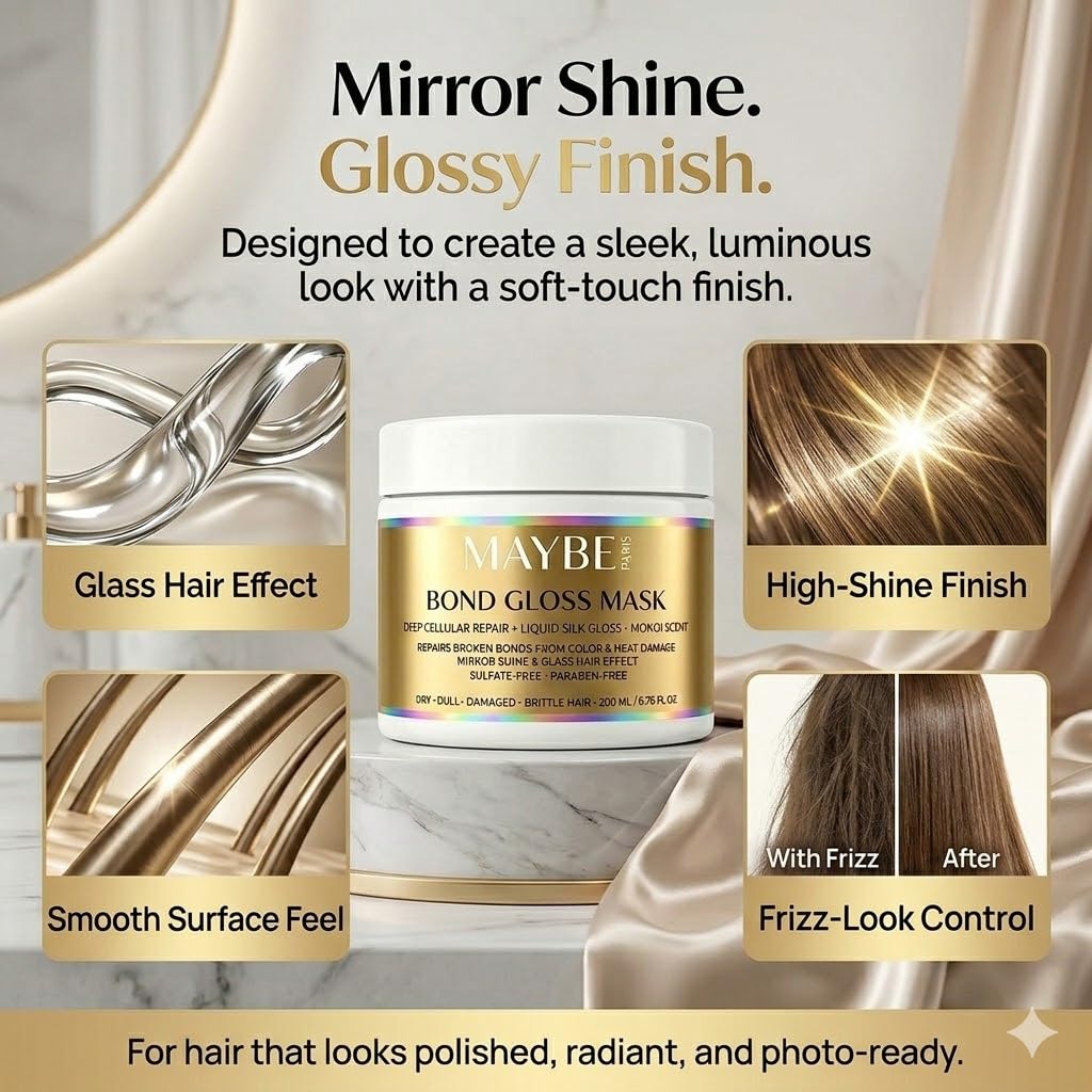 Nooche Maybe Paris Bond Gloss Hair Mask - Natural Deep Repair Hair Mask - Moisturizing Cream for Dull and Fragile Hair, 6.76 oz