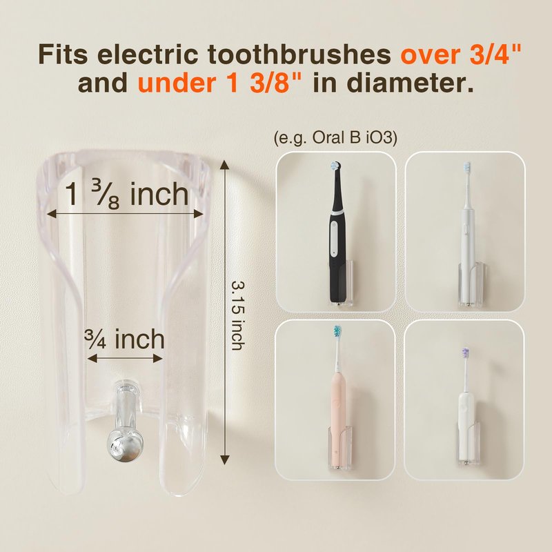 HAVICATO Electric Toothbrush Holder for Bathroom, Wall-Mounted Toothbrush Stand with Self-Adhesive, Compact Bathroom Caddy for Electric Toothbrushes (Clear-2pcs)