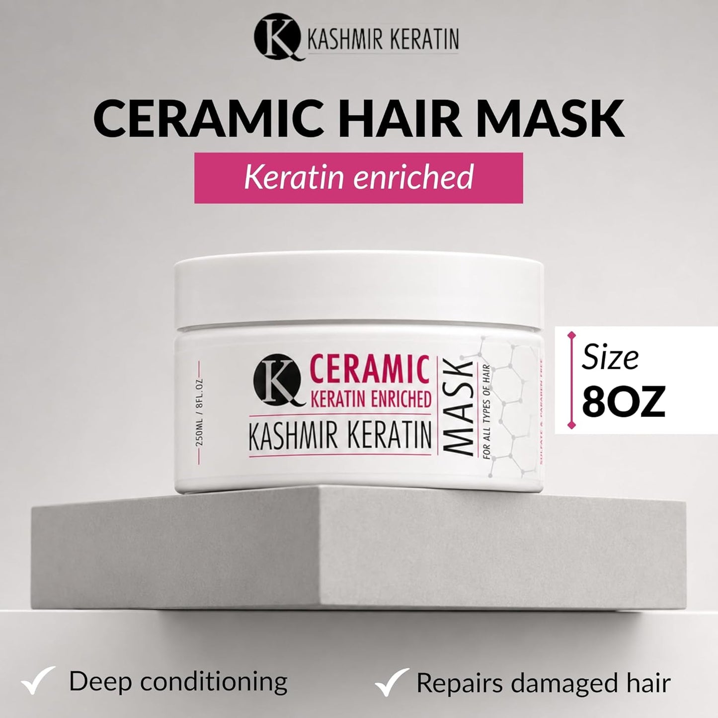 Kashmir Keratin Hair Mask - Advanced Deep Conditioning Treatment for Damaged Hair | 8 oz, Sulfate & Paraben Free