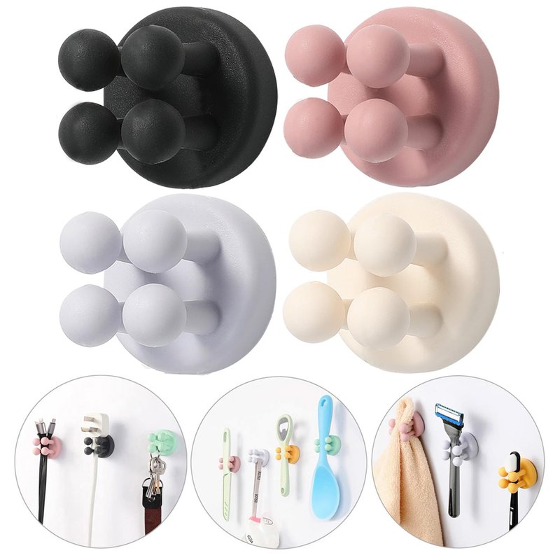 iBetterLife Good Grips Razor Holder - 4Pcs Silicone Toothbrush Holders for Shower Wall Mounted Self Adhesive Cute Dorm Room Bathroom Kitchen Organizer Storage Hook for Hanging Loofah Towel Tooth Brush