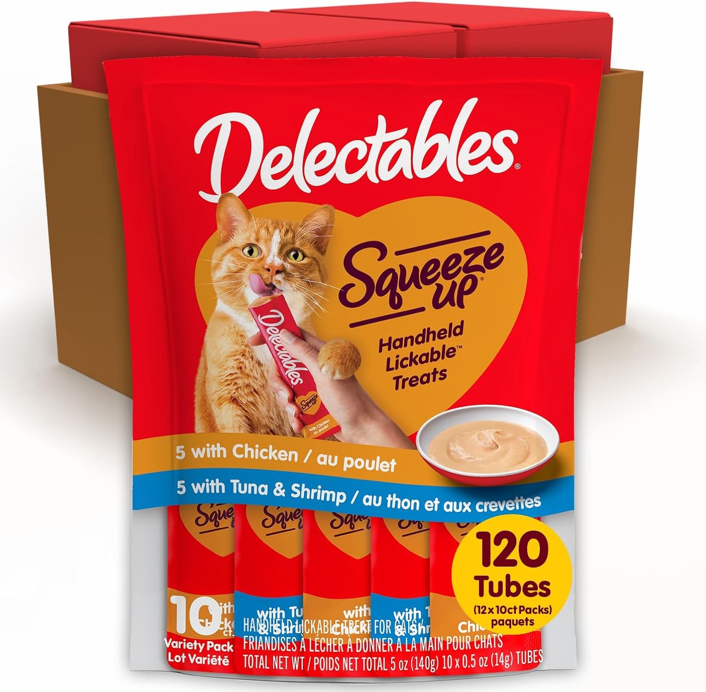 Delectables Squeeze Up Cat Treats - Creamy Lickable Puree Variety Pack | Grain-Free, 24 Tubes, 0.5 Ounces Each