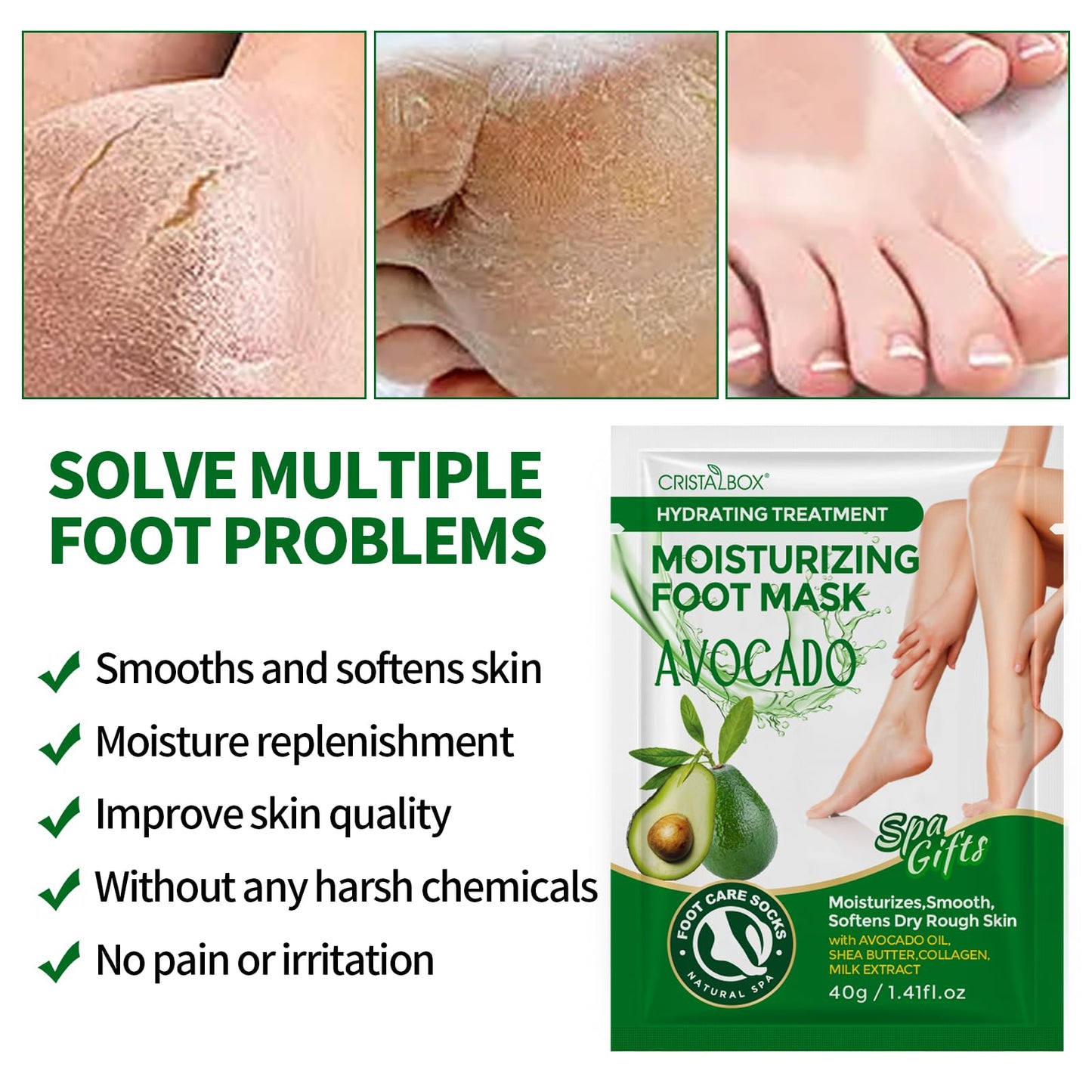 5 Pack Moisturizing Foot Mask, Hydrating Feet Mask for Dry Cracked Feet, Moisturizing Foot Socks Dry Skin Moisturizer for Soft Smooth Feet, Foot Spa Care Kit, Ideal Holiday Gift for Women and Men