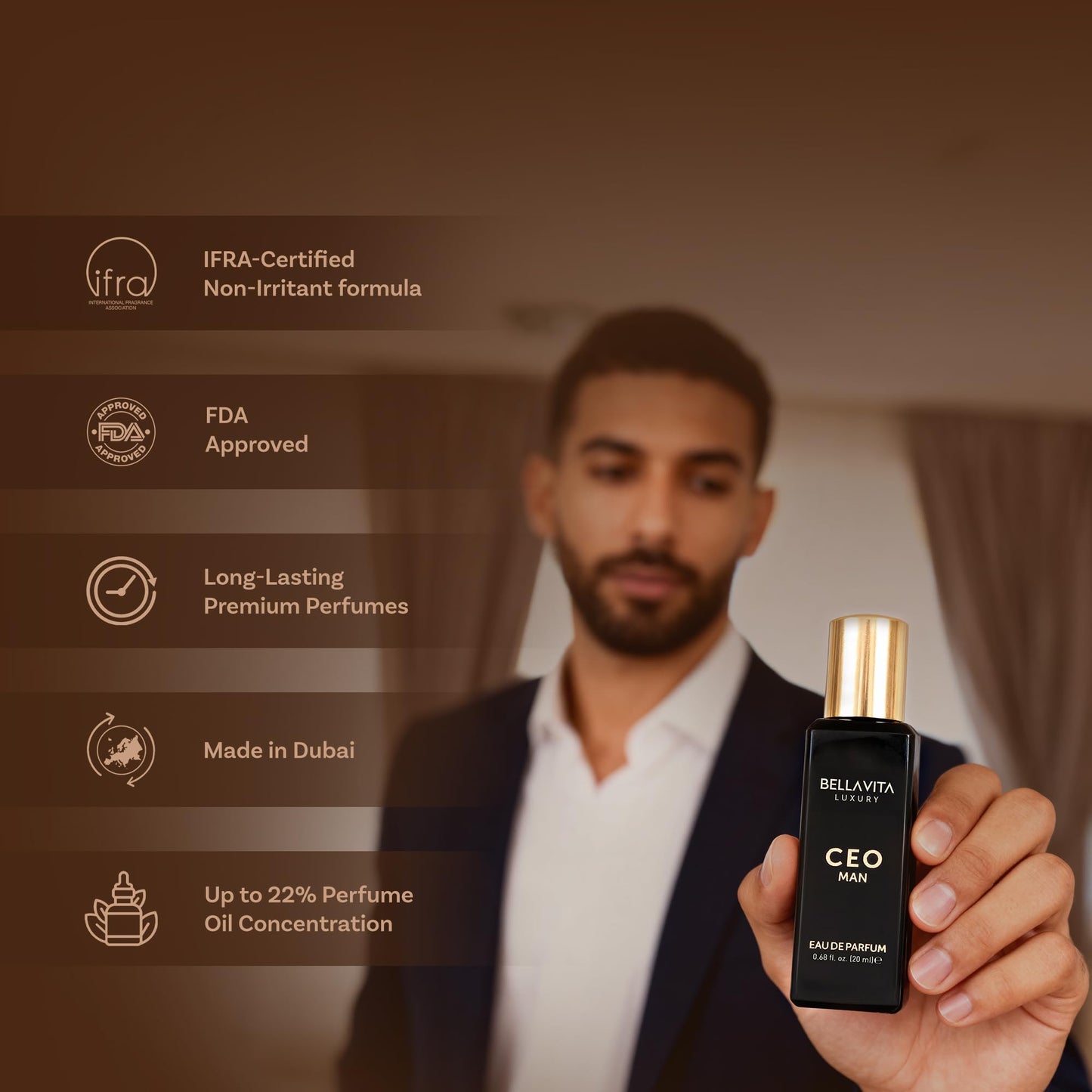 BellaVita Luxury Men's Perfume Gift Set with CEO Man, G.O.A.T., KLUB & OUD | 4 x 20ml (80ml) | Long Lasting Perfume for Men | Citrus, Woody, Patchouli & Caramel Notes | Gift for Father's Day