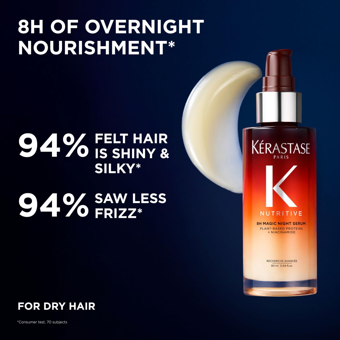 Kerastase Nutritive 8H Magic Night Serum - Overnight Treatment for Dry Hair, Enhances Shine, Anti-Frizz, With Plant-Based Proteins