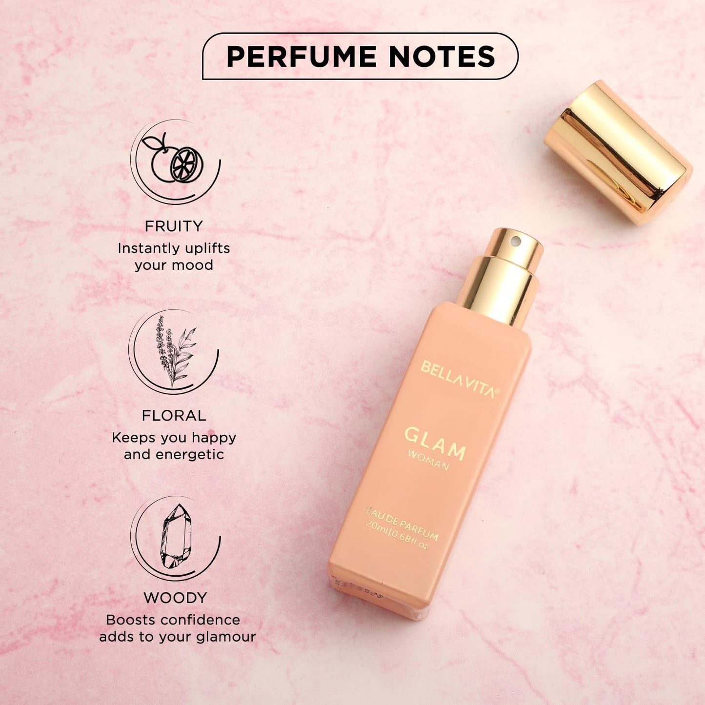 Luxury GLAM Eau de Parfum - Travel Size 20 ml | White Floral, Orange, Jasmine & Honey Notes | Long-Lasting Women's Fragrance