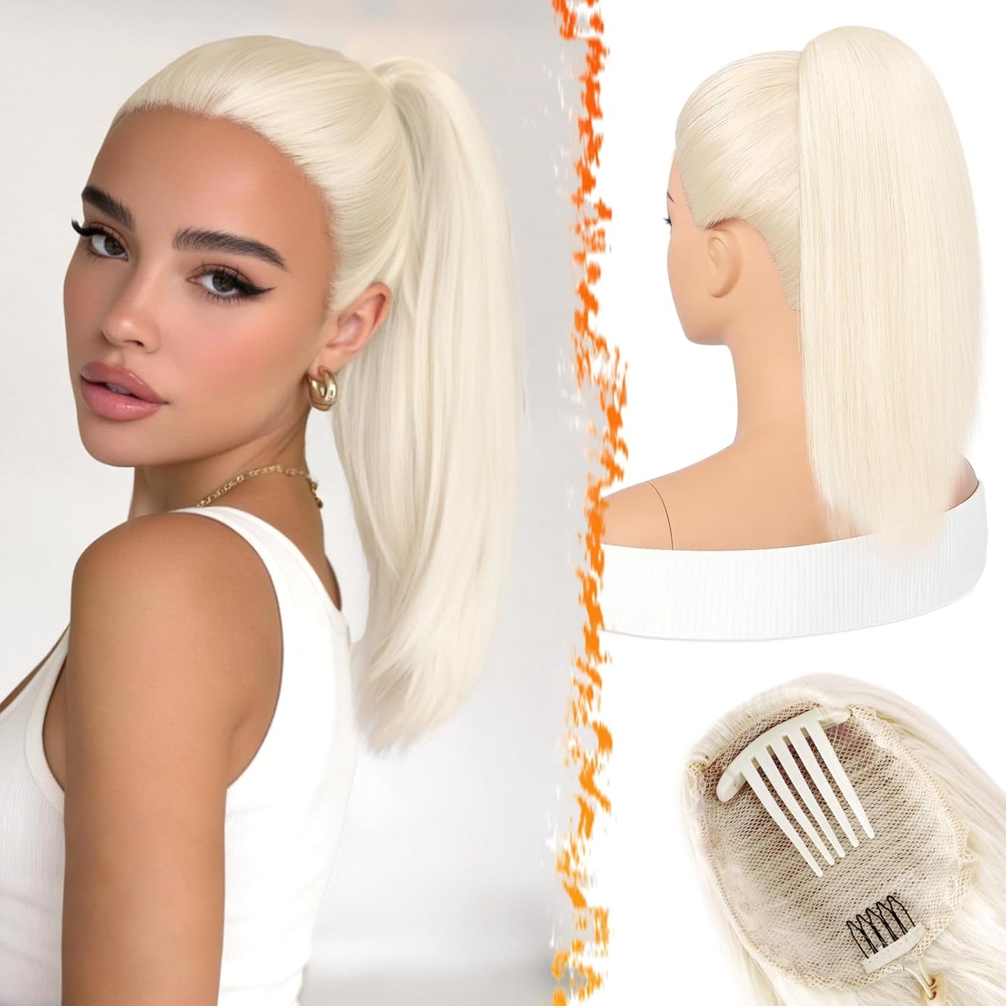 Auburn Straight Drawstring Ponytail Extension - 22 Inch Soft Synthetic Hairpiece for Natural Look | Thick Copper Ponytail