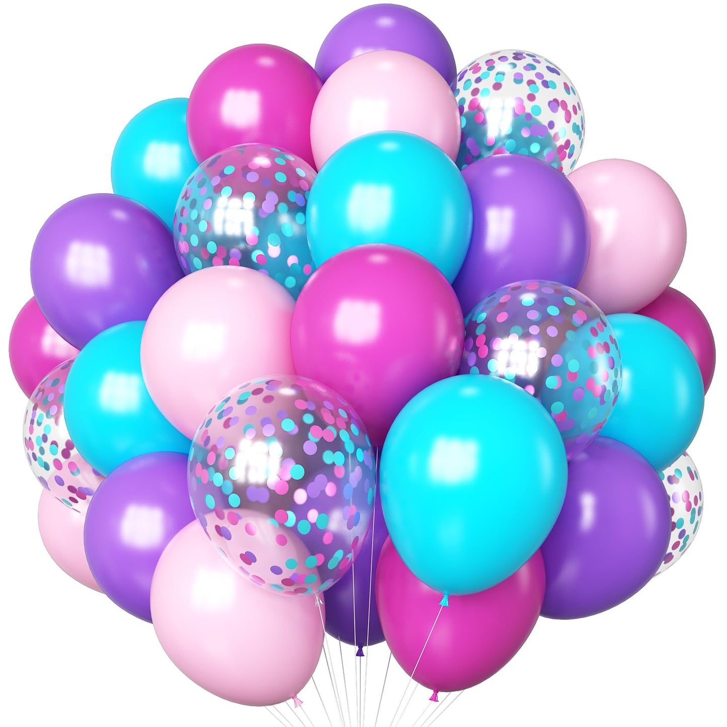 HILAVO Pink Purple Blue Balloons 60 Pcs Hot Pink Light Pink Teal Purple Latex Balloon Pastel Purple Teal Pink Confetti Balloons for Kids Magic Theme Mermaid Princess Birthday Baby Shower Party Decor