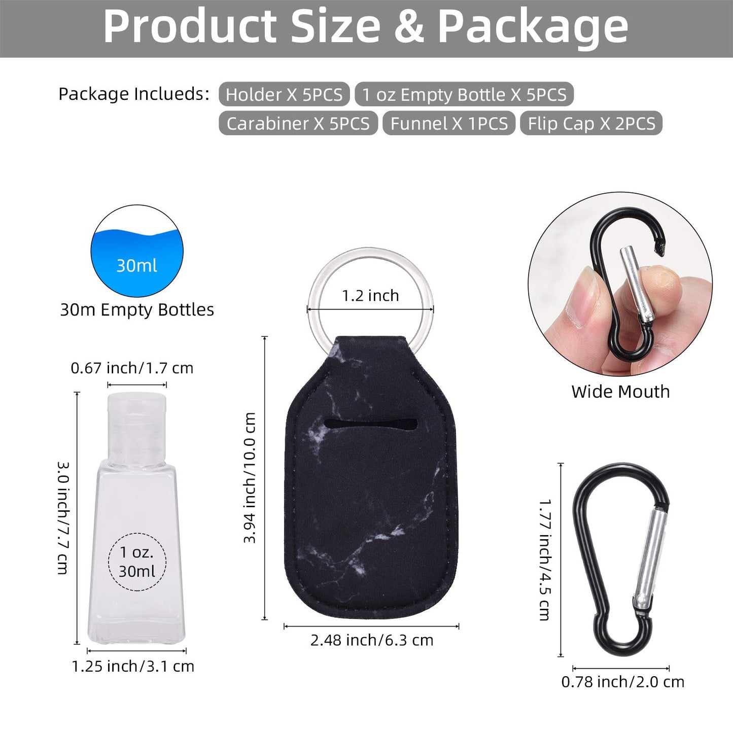 Hand Sanitizer Holder Keychian,5 Pack Empty Travel Size Bottle and Hand Sanitizer Keychain Set Include 5pcs Flip Cap Reusable Bottles,5pcs Refillable Bottles Keychain Holders for Backpack and Kids