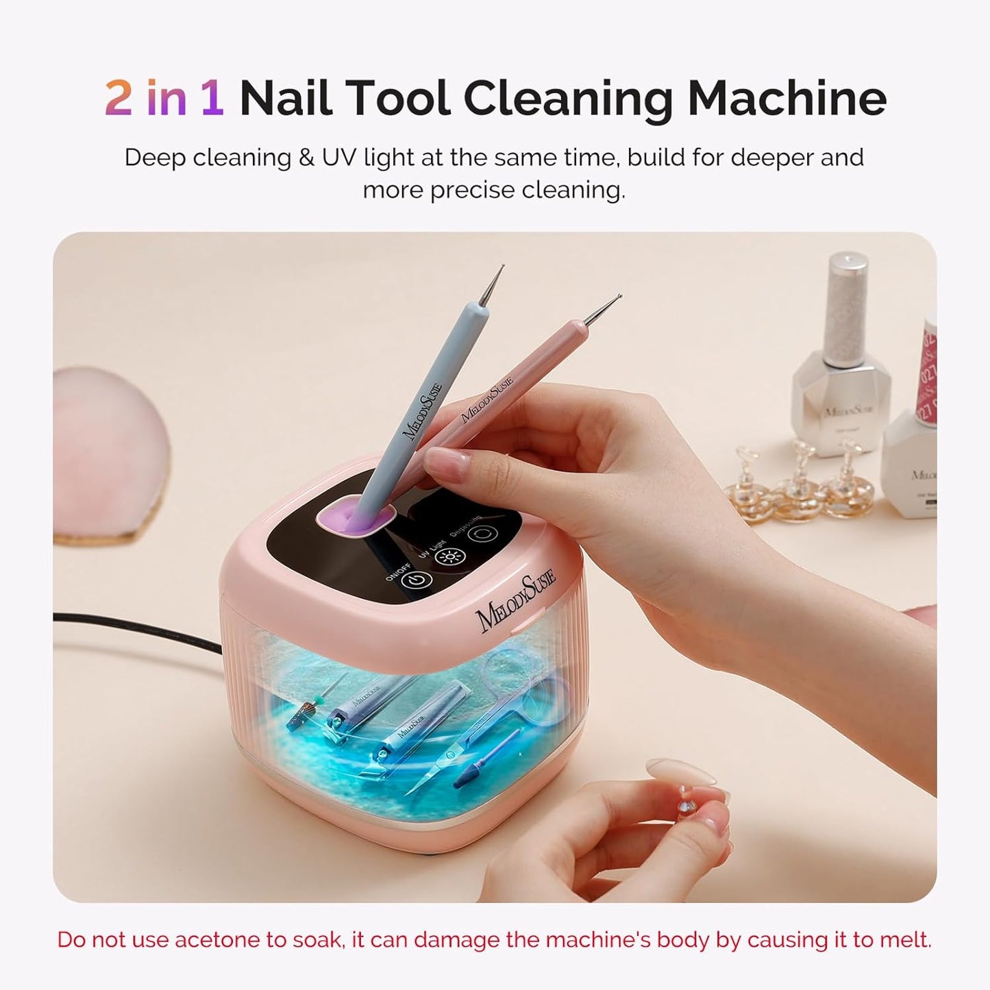 Nail Tool Cleaning Machine - 2-in-1 Device with 3 Timer Modes | Pink for Salon & Home Use
