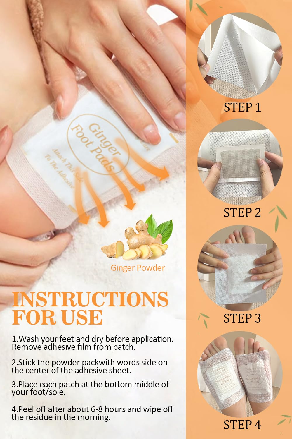 TEWEAE Foot Pads, Ginger FootPads, Natural Ginger Powder Bamboo Vinegar Foot Patches to Feel Better, Sleep Better & Relieve Stress, 20 Packs.