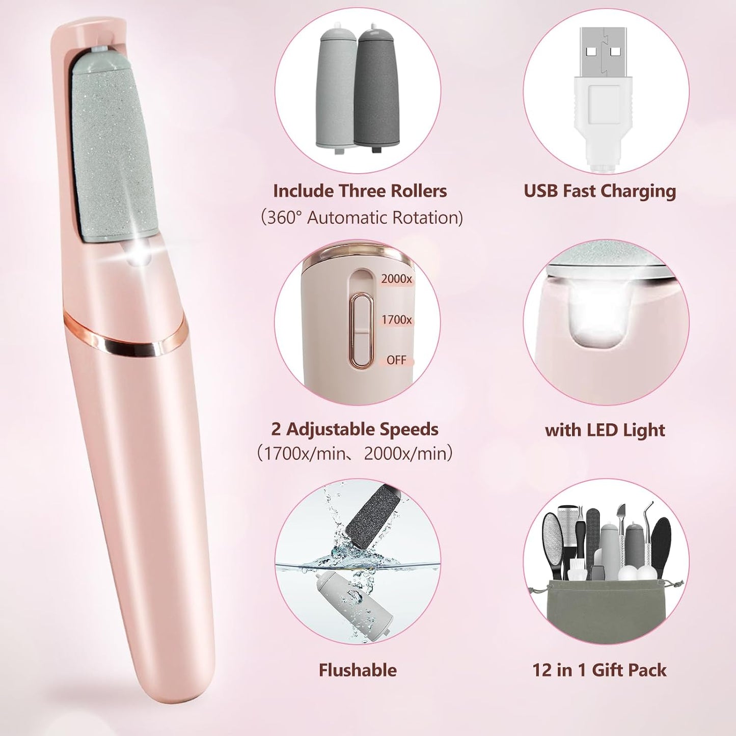 Electric Callus Remover - Rechargeable Pedicure Kit with 12 Tools | Smooth Feet & Dead Skin Care