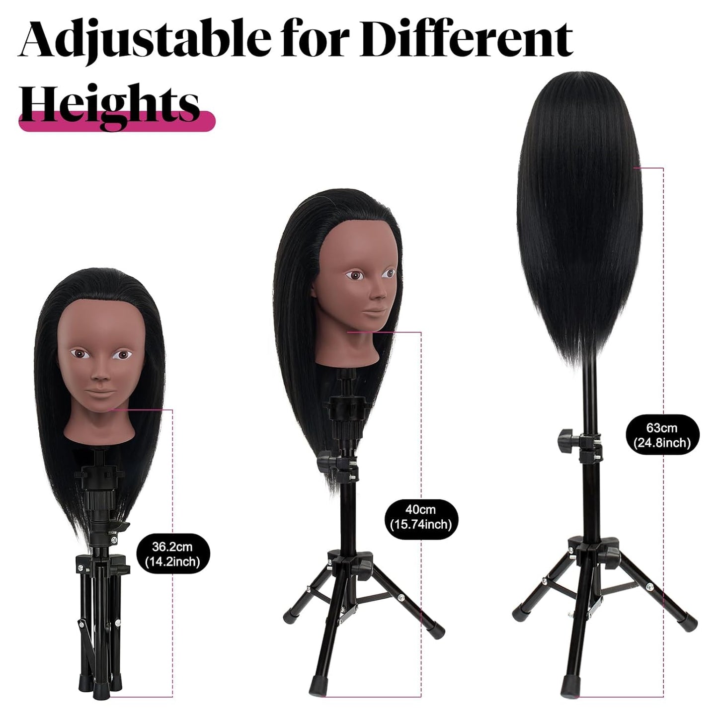 18” Human Hair Mannequin Head - Realistic Cosmetology Practice Doll for Hair Styling & Braiding | Includes Stand