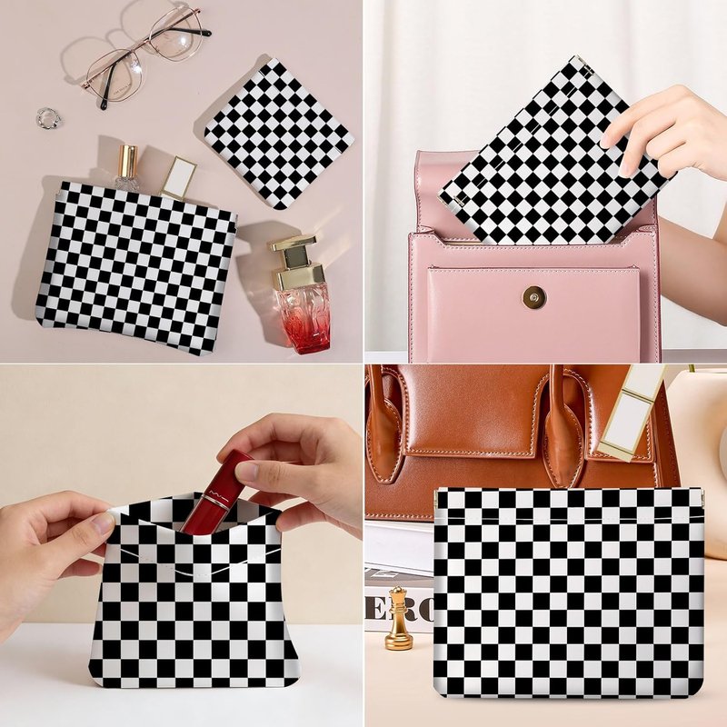 Makeup Bag Set - 2 PCS PU Leather Cosmetic Organizer for Travel | Checkered Design, Portable Self-Closing Pouch
