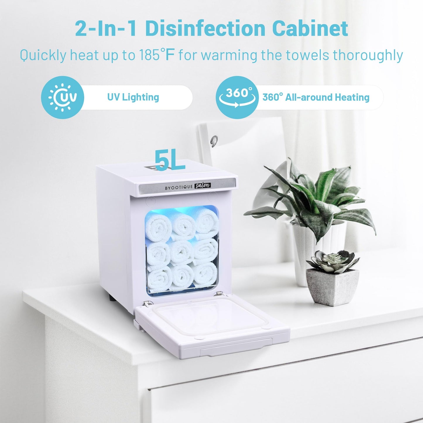BYOOTIQUE 5L Mini Hot Towel Warmer Cabinet Spa,Professional Fast Heating Portable Machine Barber Towel Warmer for Nail Salon, Facial, Massage, Estheticians, Beauty Studio,Med Spa (White)