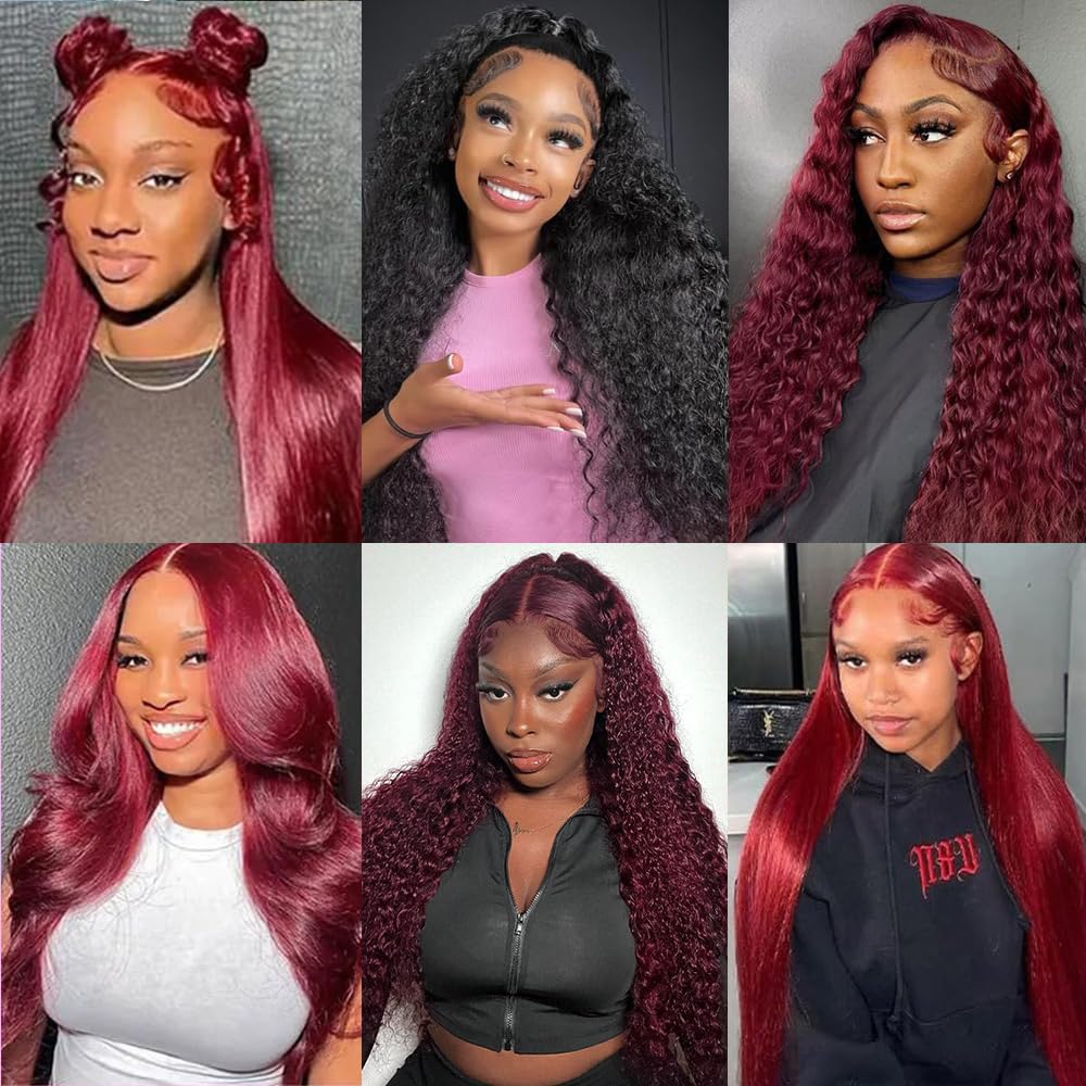 Burgundy 250 Density Human Hair Wig - 30 Inch 13x6 Deep Wave Lace Front | Pre-Plucked HD Transparent Lace Frontal for Women