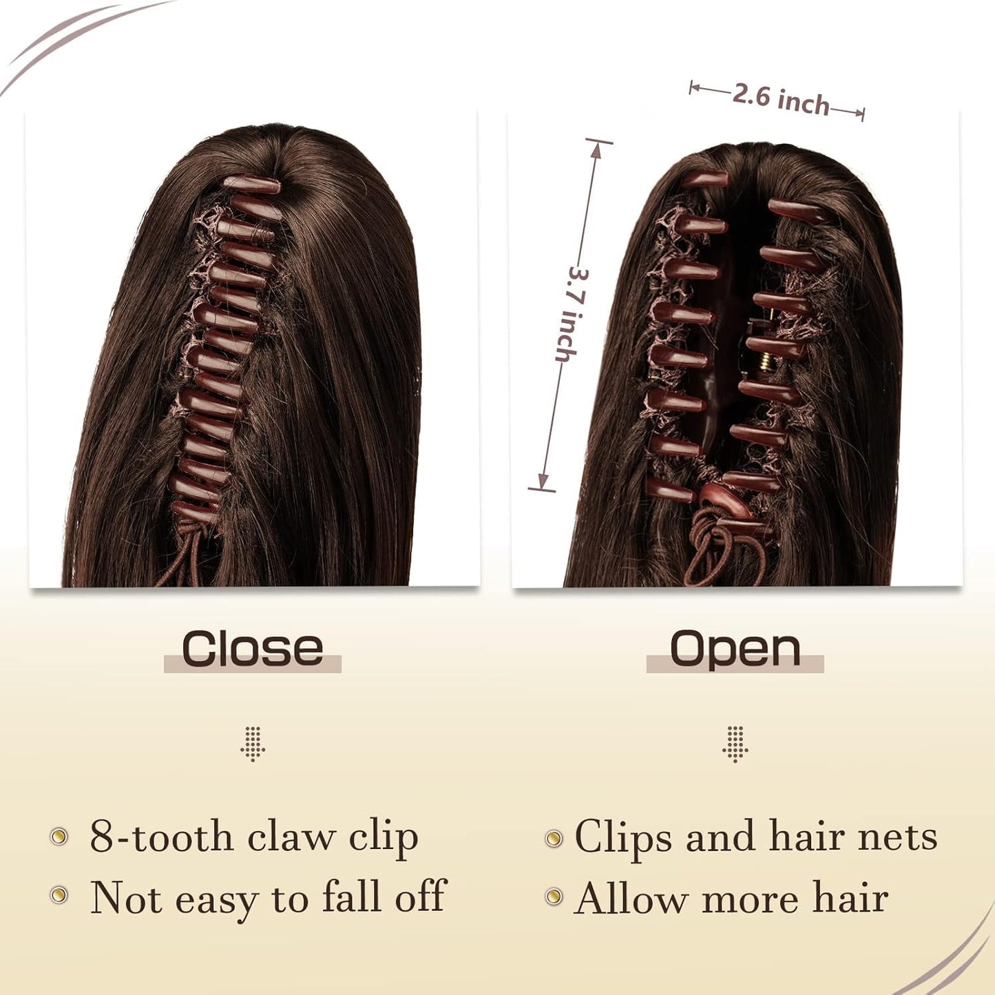 Sofeiyan 13" Ponytail Extension Long Curly Ponytail Clip in Claw Hair Extension Natural Looking Synthetic Hairpiece for Women, Light Ash Brown & Bleach Blonde