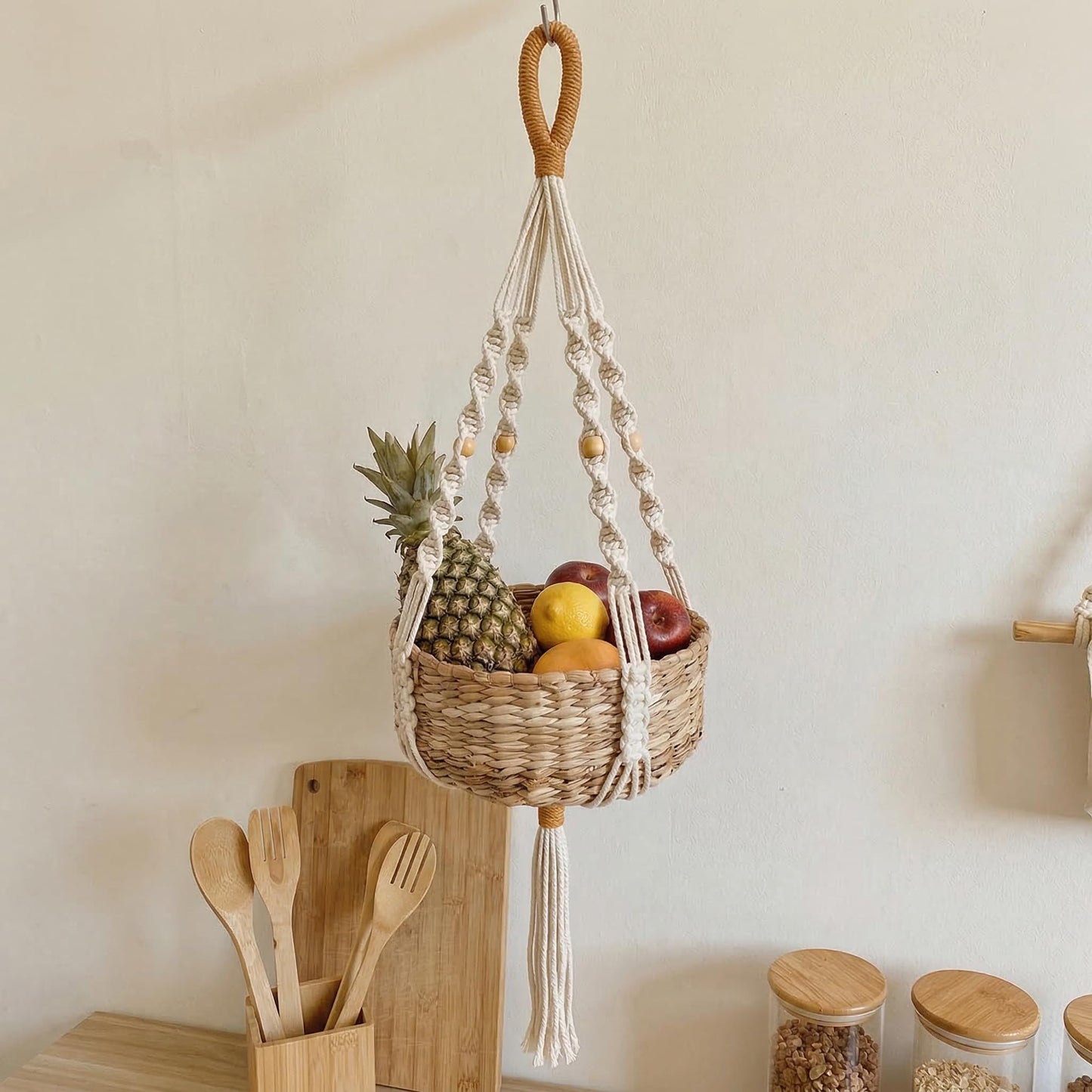 Hanging Planter for Indoor Plants, 35.4in Handmade Macrame Hanging Plant Holder Woven Boho Plant Hanger Tassel Netting Garden Mesh Netting for Outdoor Plants Flower Pot Home Balcony Decor