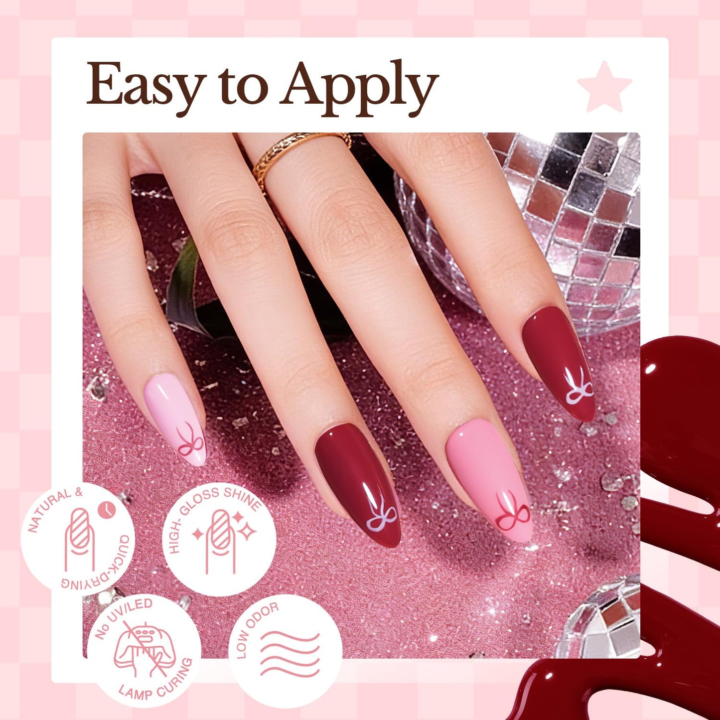Pink Nail Polish Set - 4 Glossy Shades for Natural Nails | DIY Manicure Gift for Women