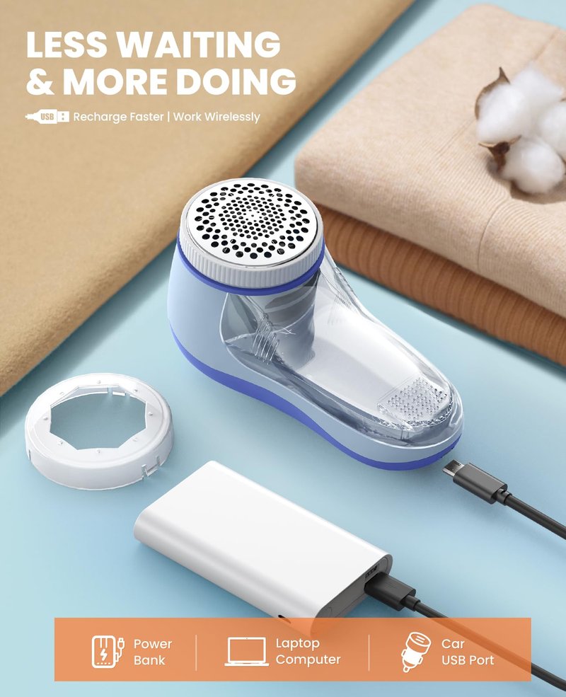 POPCHOSE Fabric Shaver, Lint Remover for Clothes, Electric Lint Shaver with 6-Leaf Blades, Sweater Shavers to Remove Pilling for Clothing, Couch, Furniture, Fuzz, Lint Ball, Bobbles, Bluish-Purple