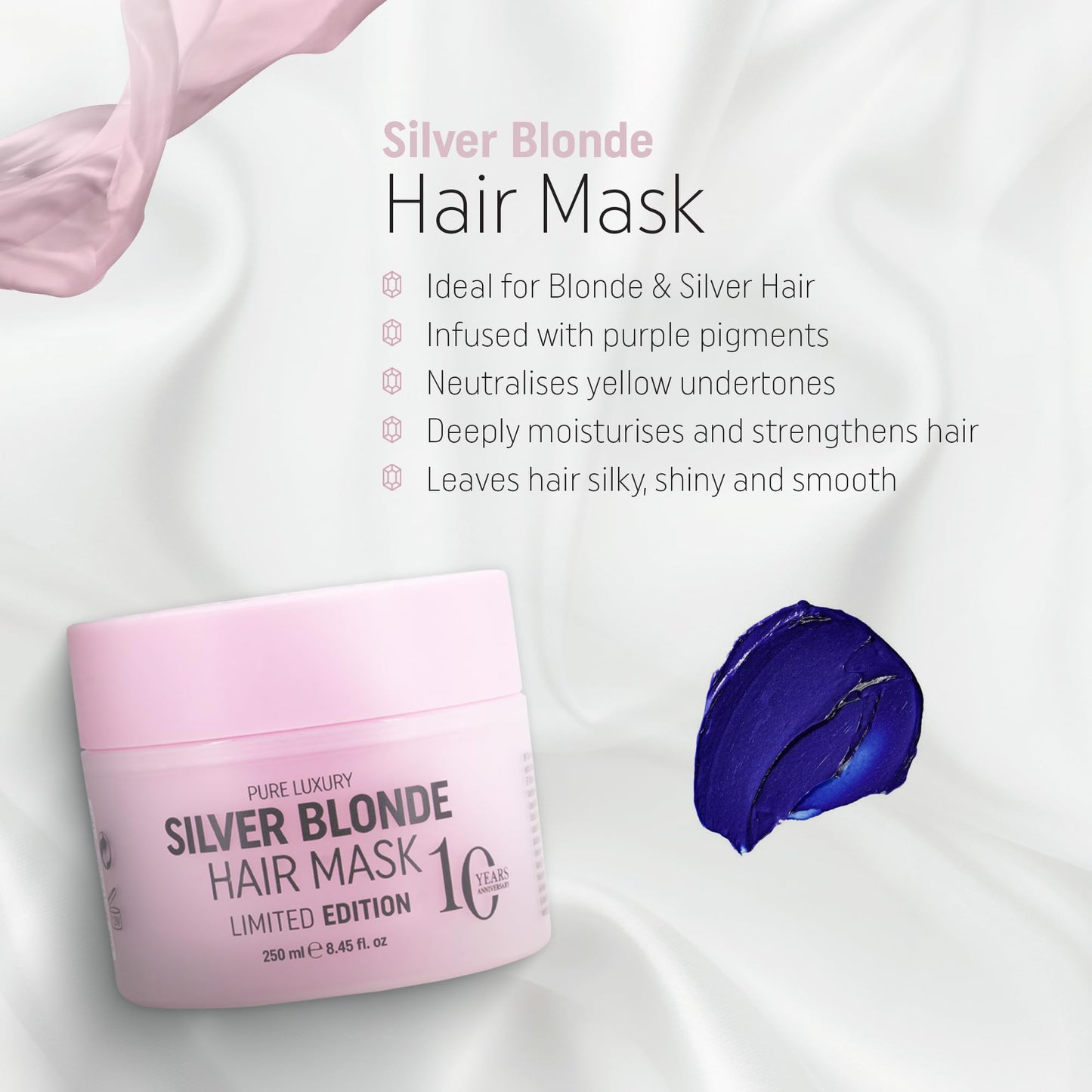 RICH Pure Luxury Silver Blonde Hair Mask - Purple Hair Treatment for Blonde, Platinum, Bleached, Silver, Gray, Ash & Brassy Hair - No Yellow Tones - 8.45 Oz