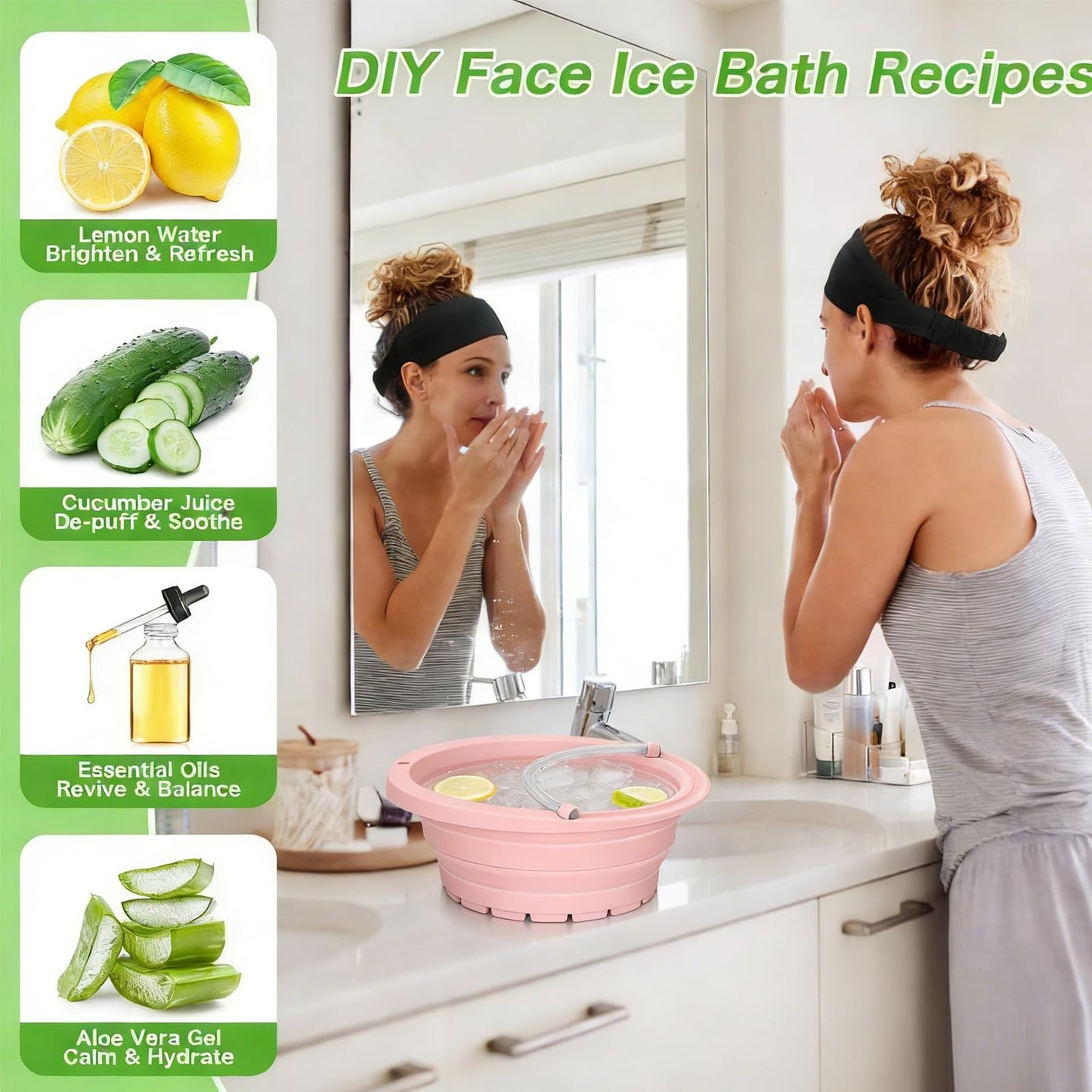 2026 Upgraded Face Bowl for Ice - Foldable Silicone Facial Ice Bath Bowl, Facial Cold Plunge with Breathing Tubes for Skin Tightening, Skincare Routine, Home Travel